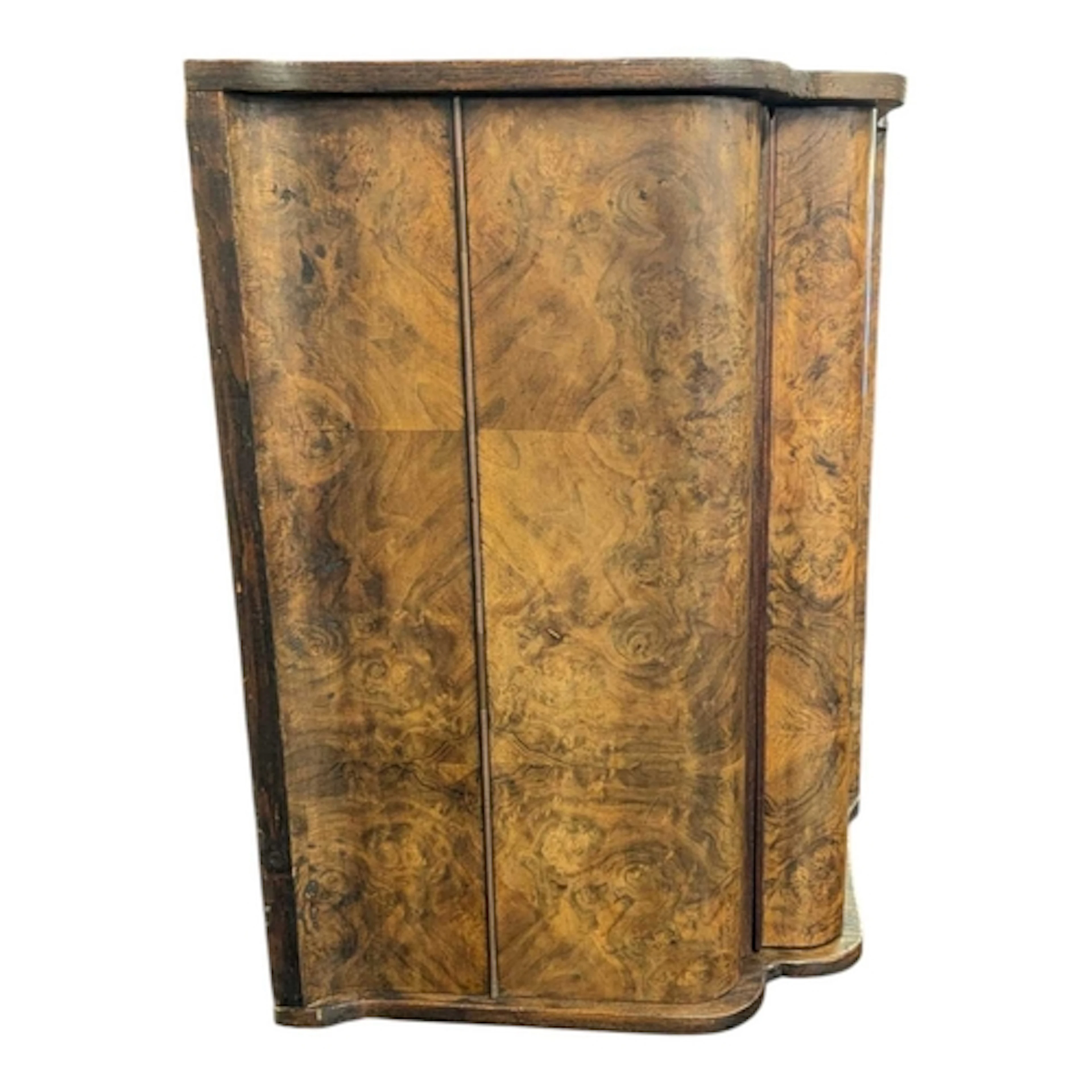 A 19th century Victorian burr walnut veneer corner cabinet. ...