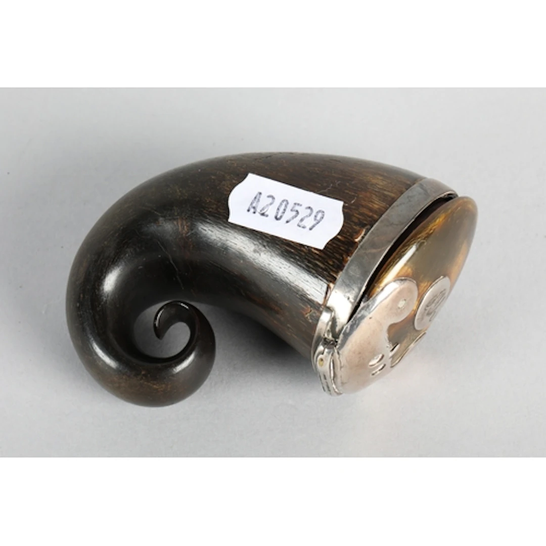 Antique white metal mounted snuff mull.