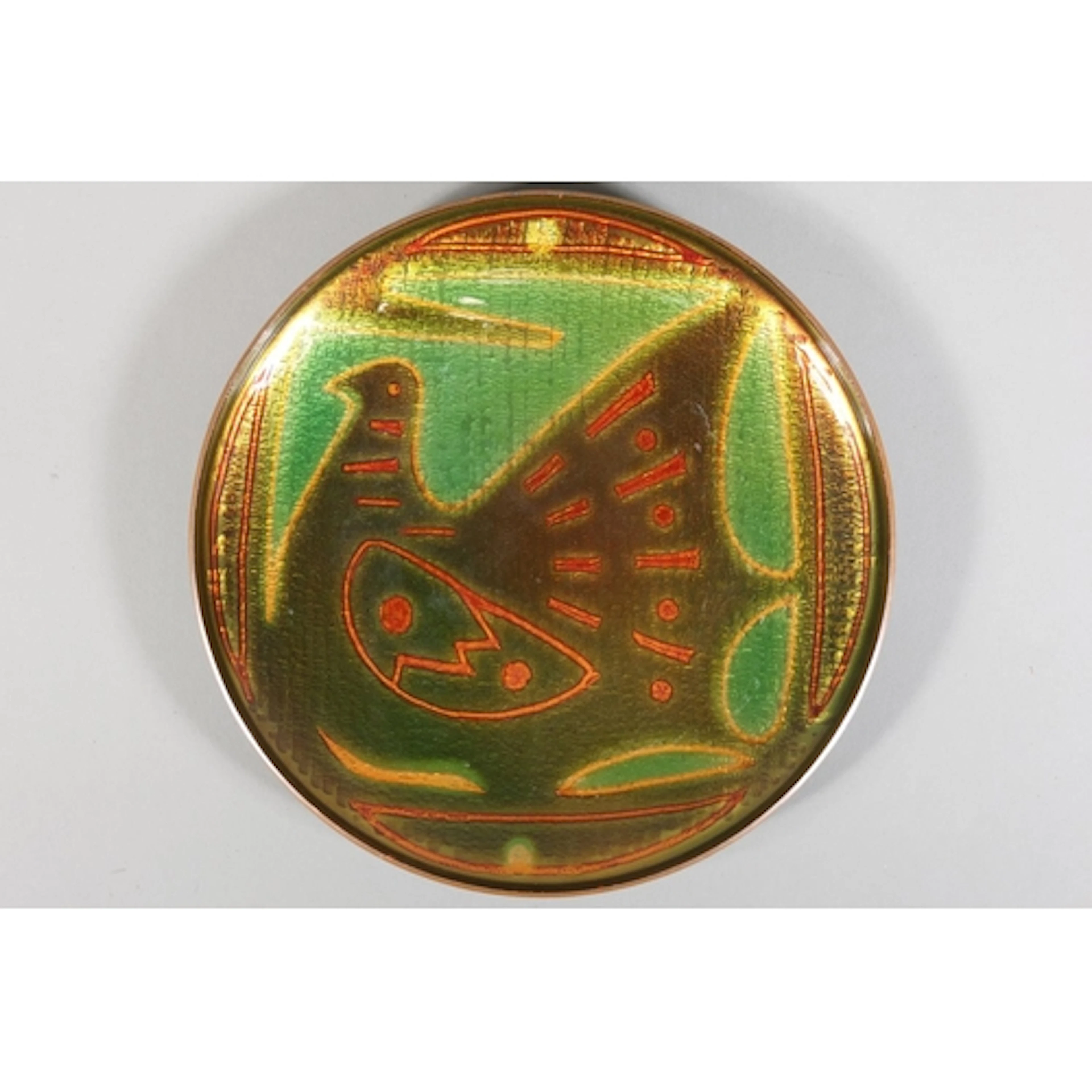 Mid Century Norwegian enamel on bronze plate of a dove, desi...