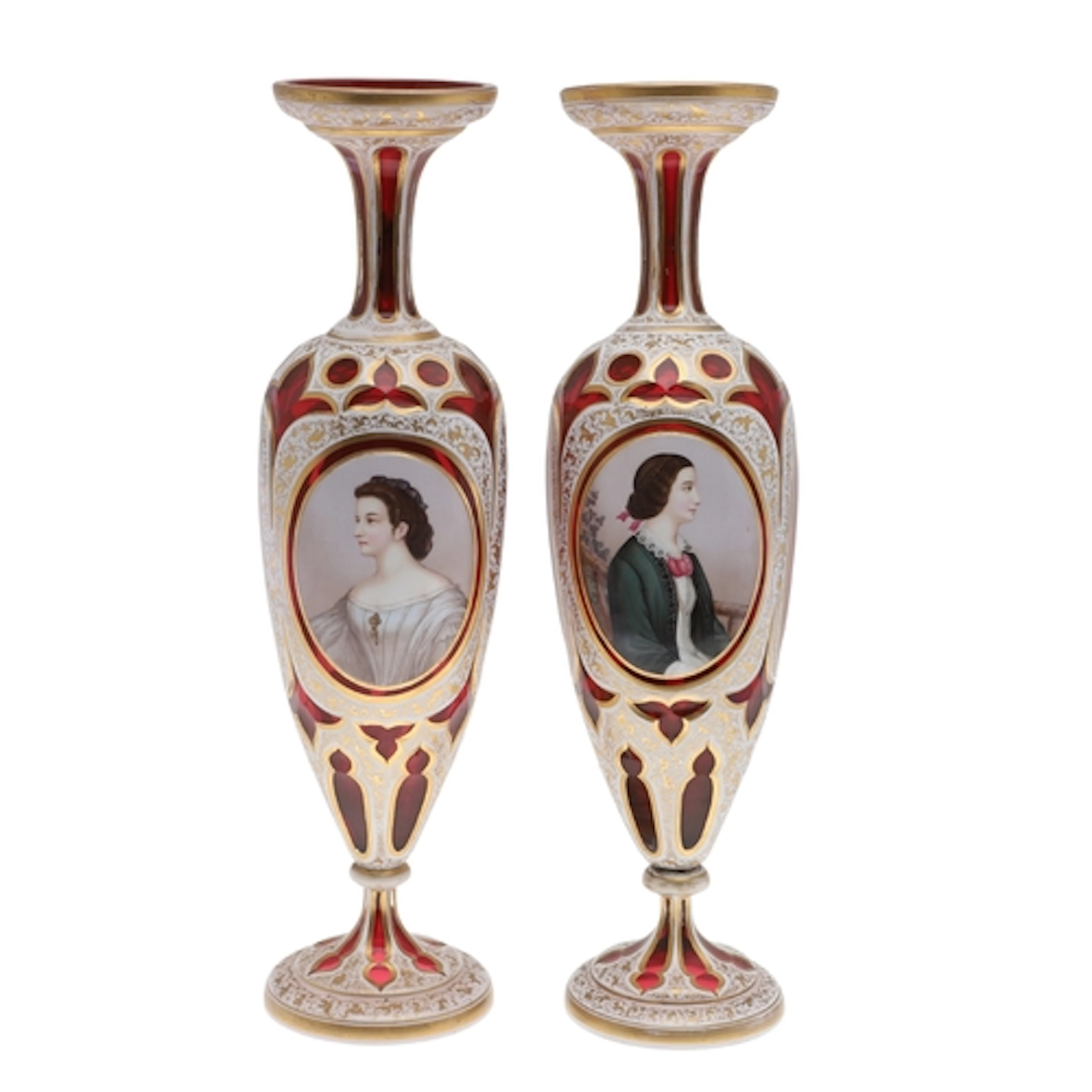 PAIR OF LARGE BOHEMIAN RUBY FLASH GLASS VASES. A large pair ...