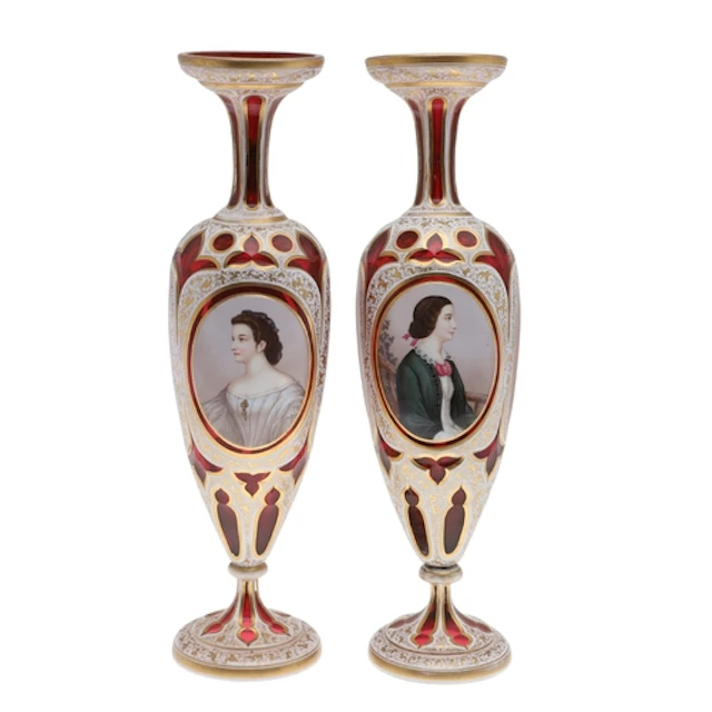 PAIR OF LARGE BOHEMIAN RUBY FLASH GLASS VASES. A large pair ...