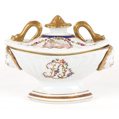 A Sèvres style continental porcelain pedestal tureen hand pa...