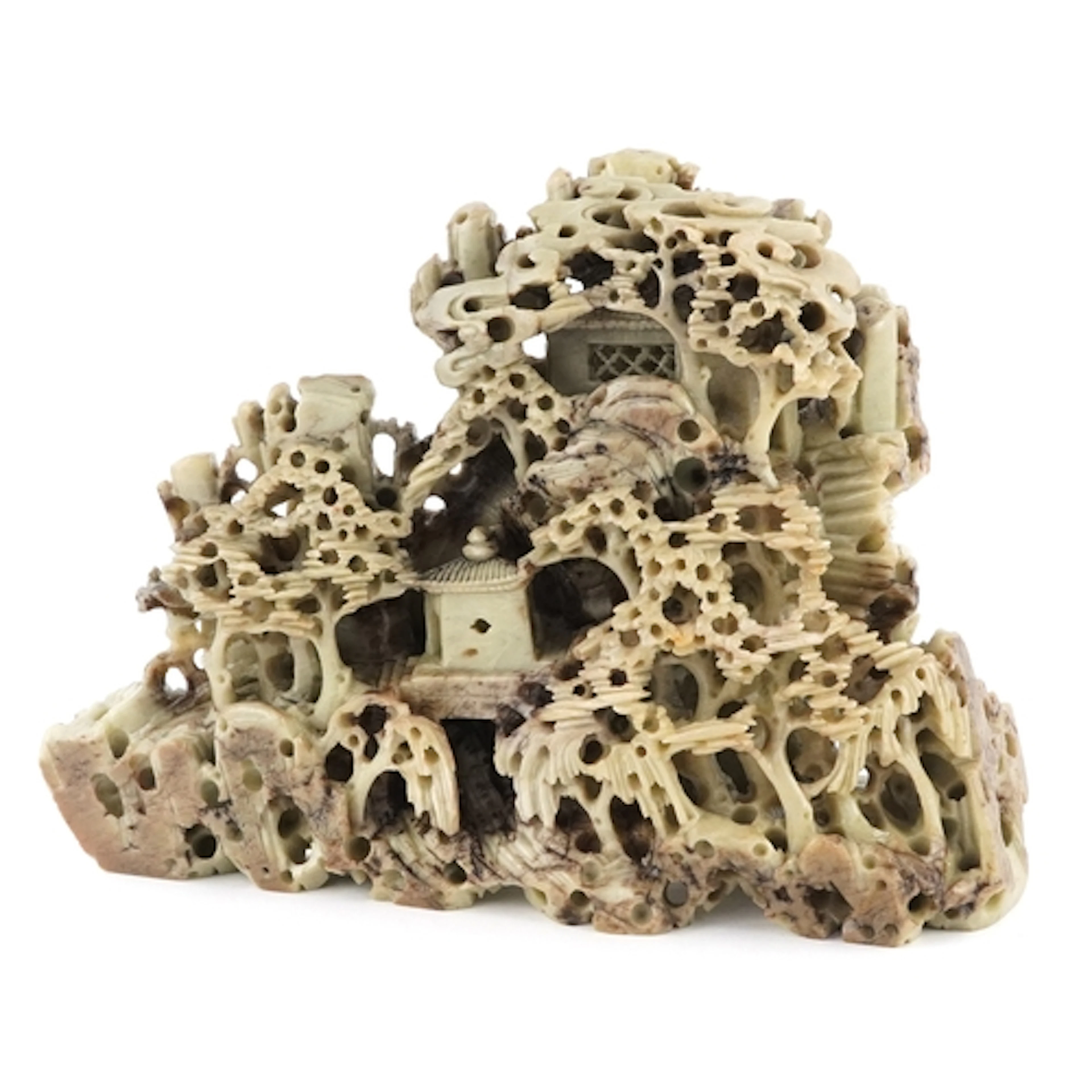 Chinese soapstone sculpture carved in the form of pagodas wi...