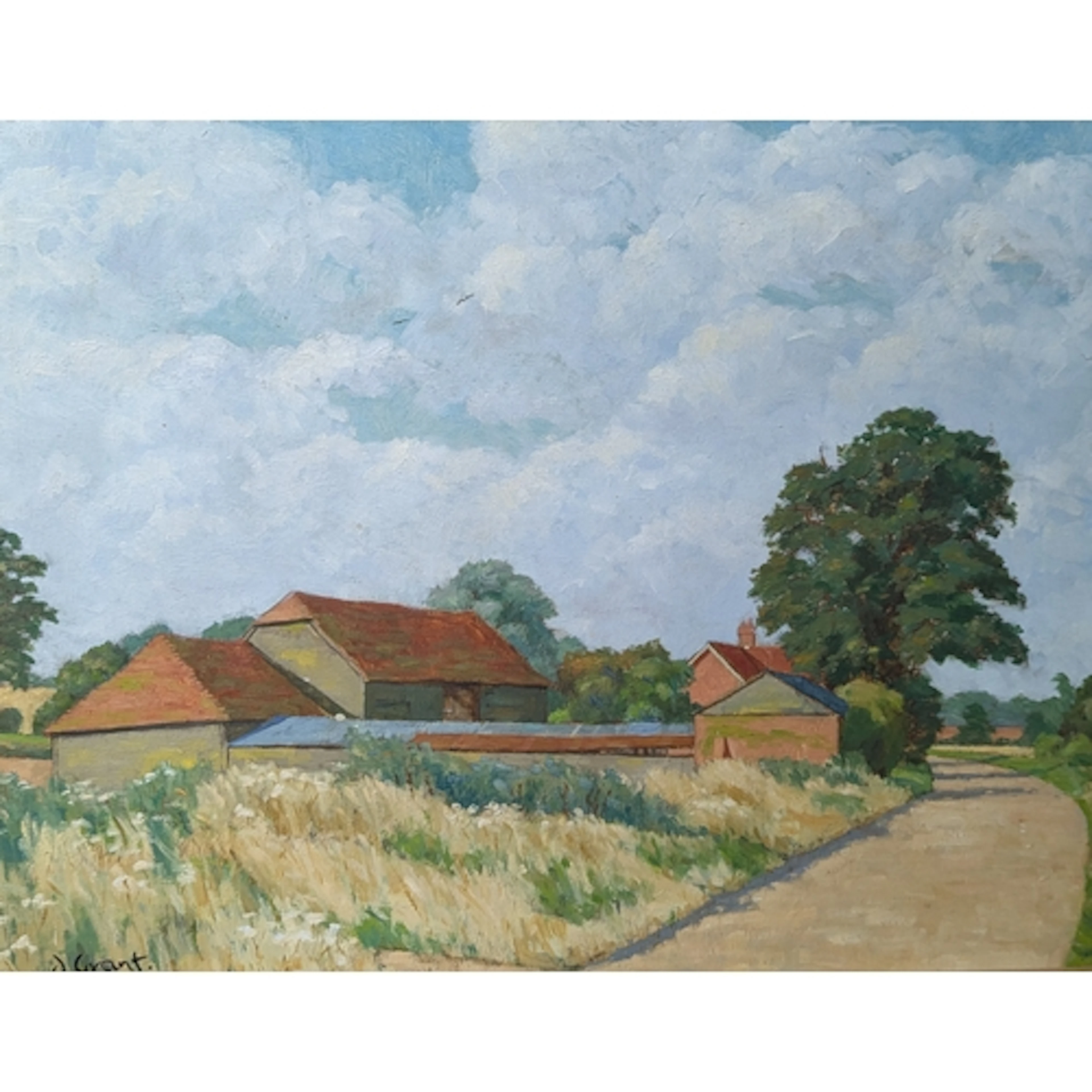 Manner of Duncan Grant, oil on board view of a farmstead, si...
