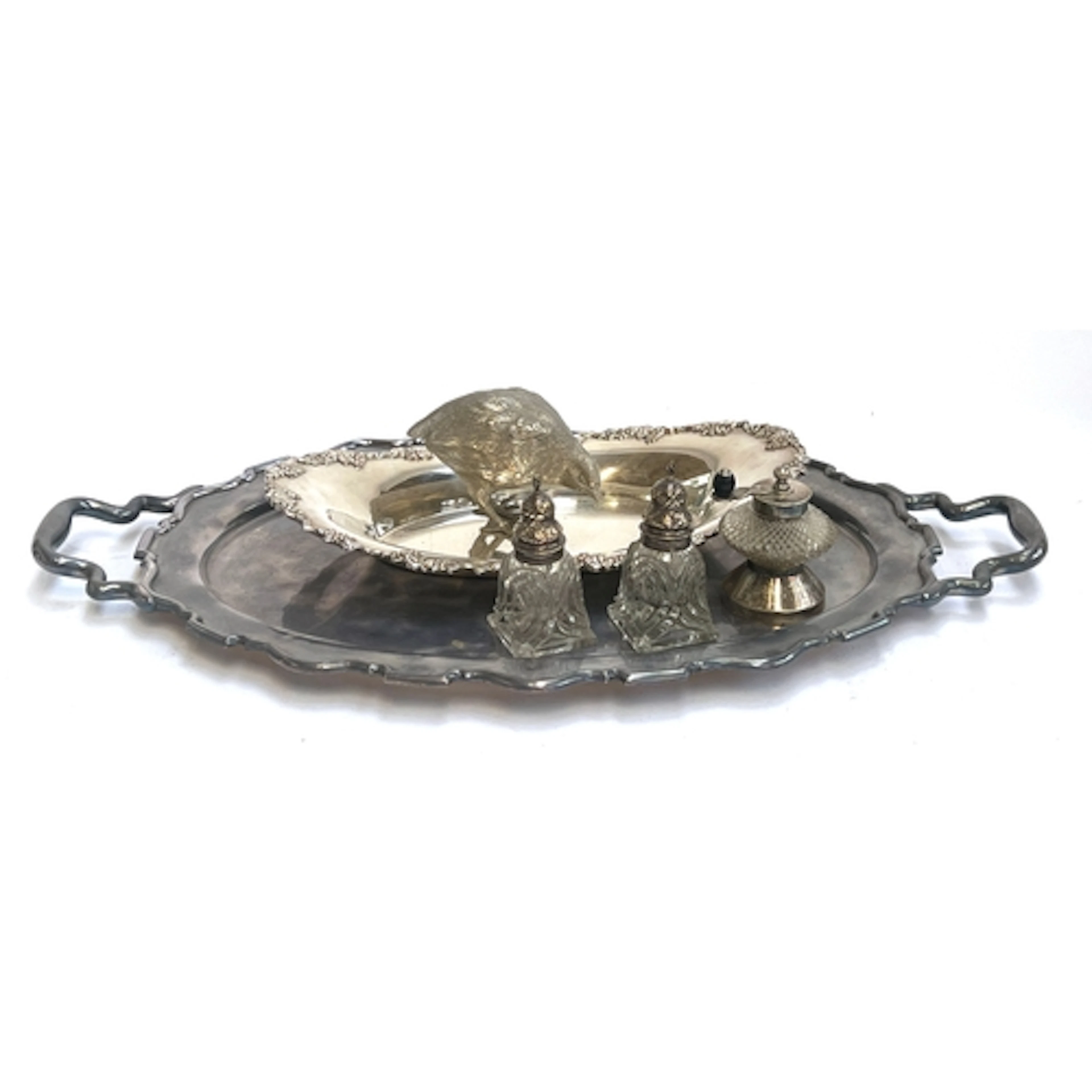 A mixed lot of silver plate to include twin handled tray 58c...
