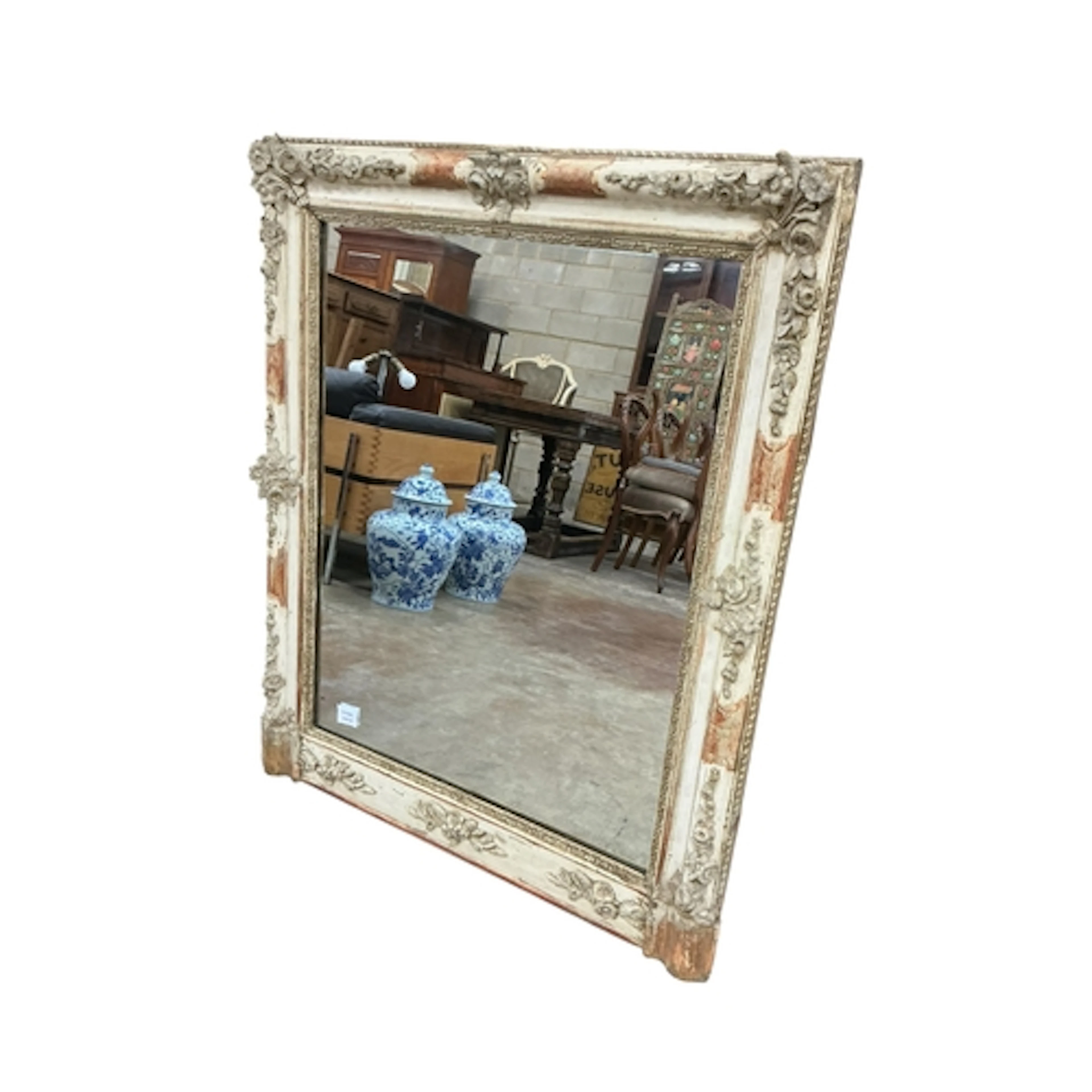 A French rectangular cream painted wall mirror, width 84cm, ...