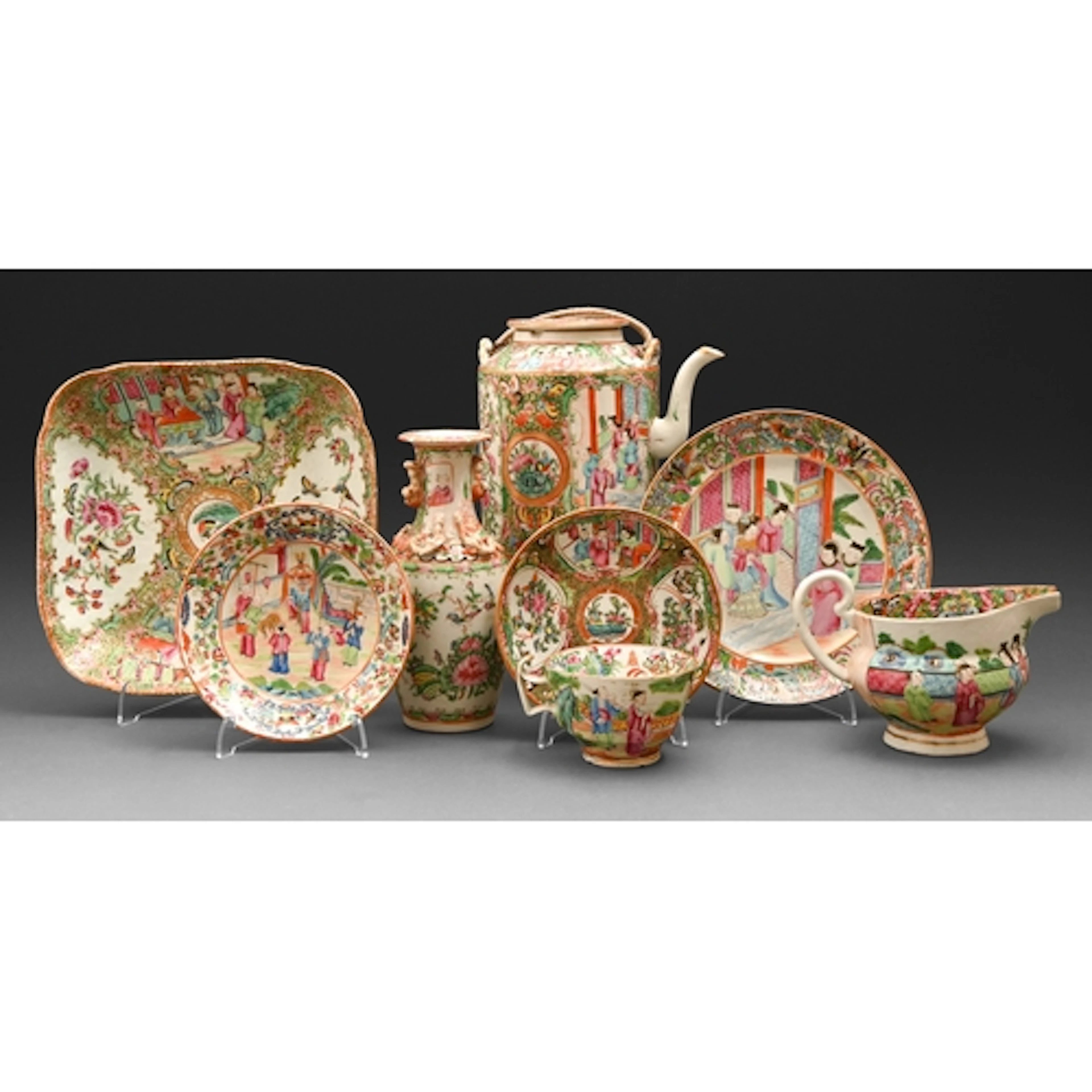 A group of Chinese Canton famille rose tea and decorative wa...