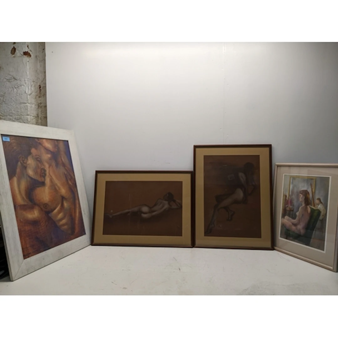 A group of four pastel drawings - nude studies, to include, ...