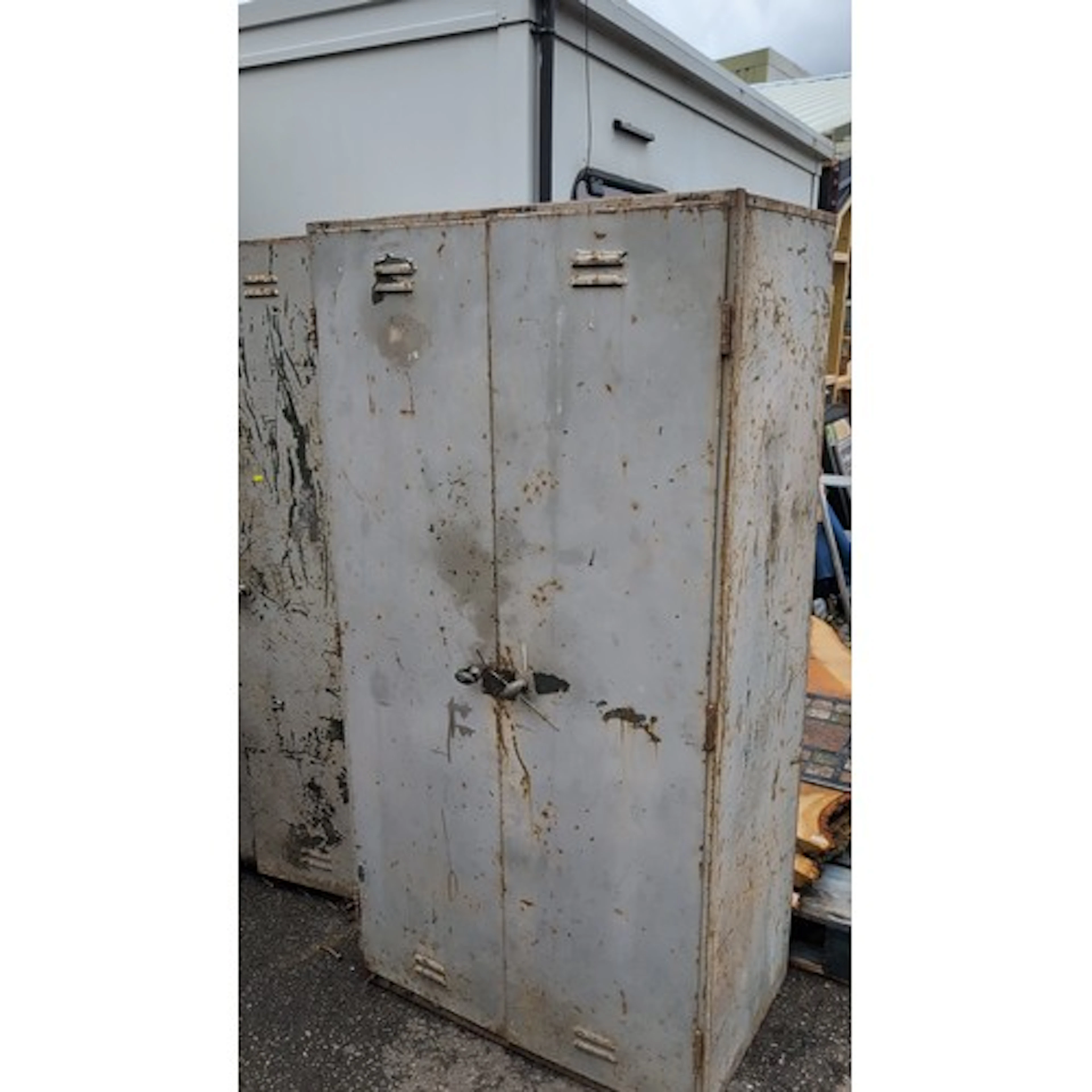 Industrial steel locker cabinet, 20th century, painted grey ...