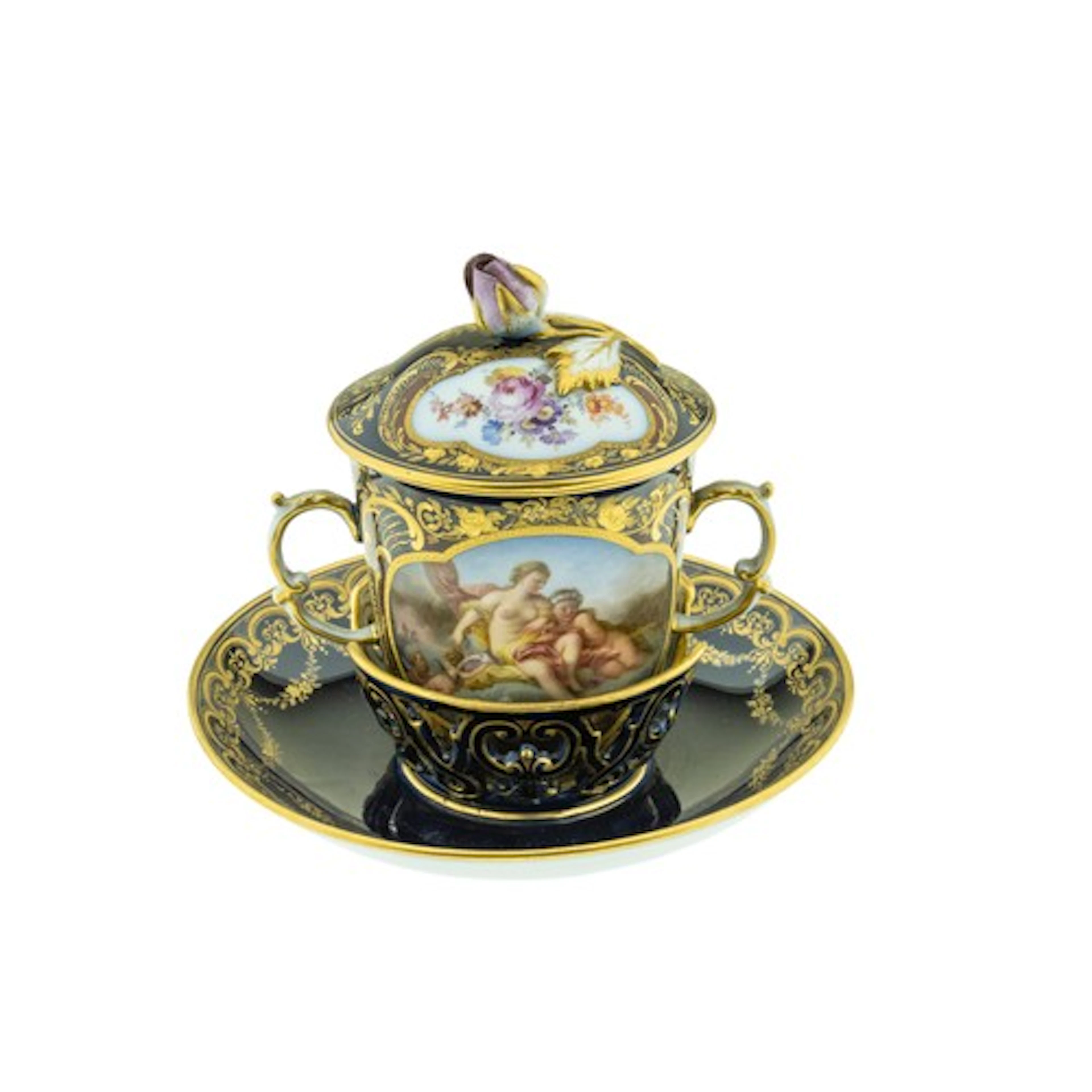 A FINE MEISSEN TREMBLEUSE CUP, COVER AND STAND CIRCA 1860 th...