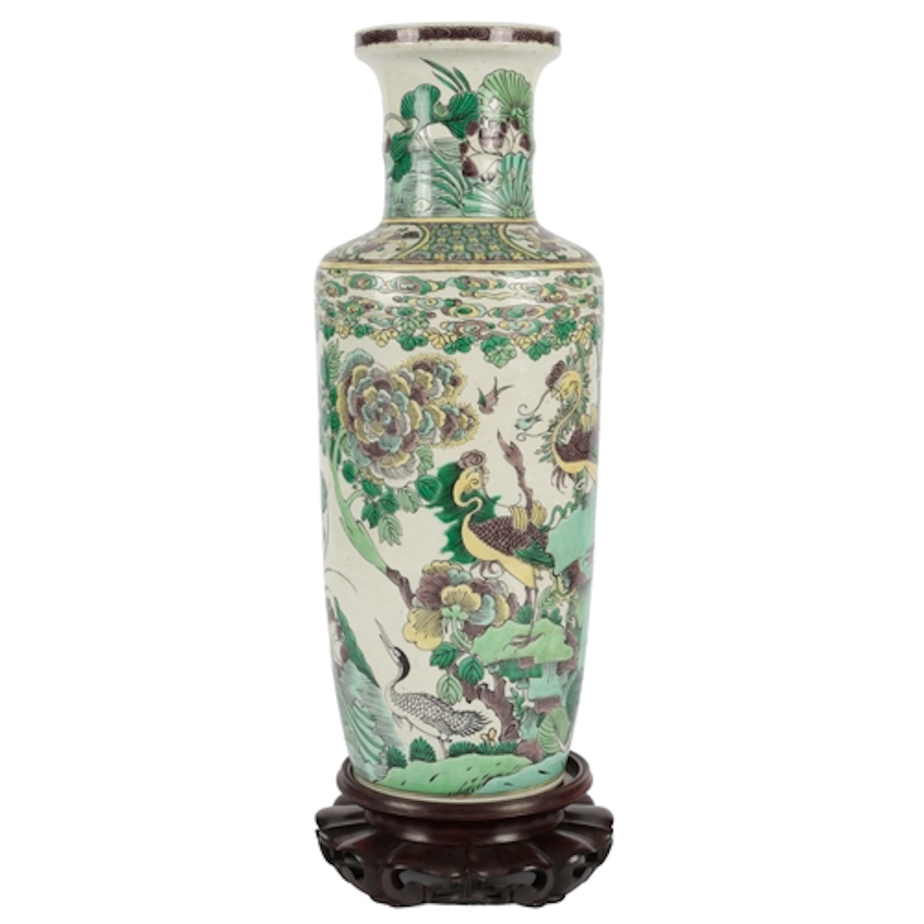 A Chinese susancai enamelled biscuit rouleau vase, 19th cent...