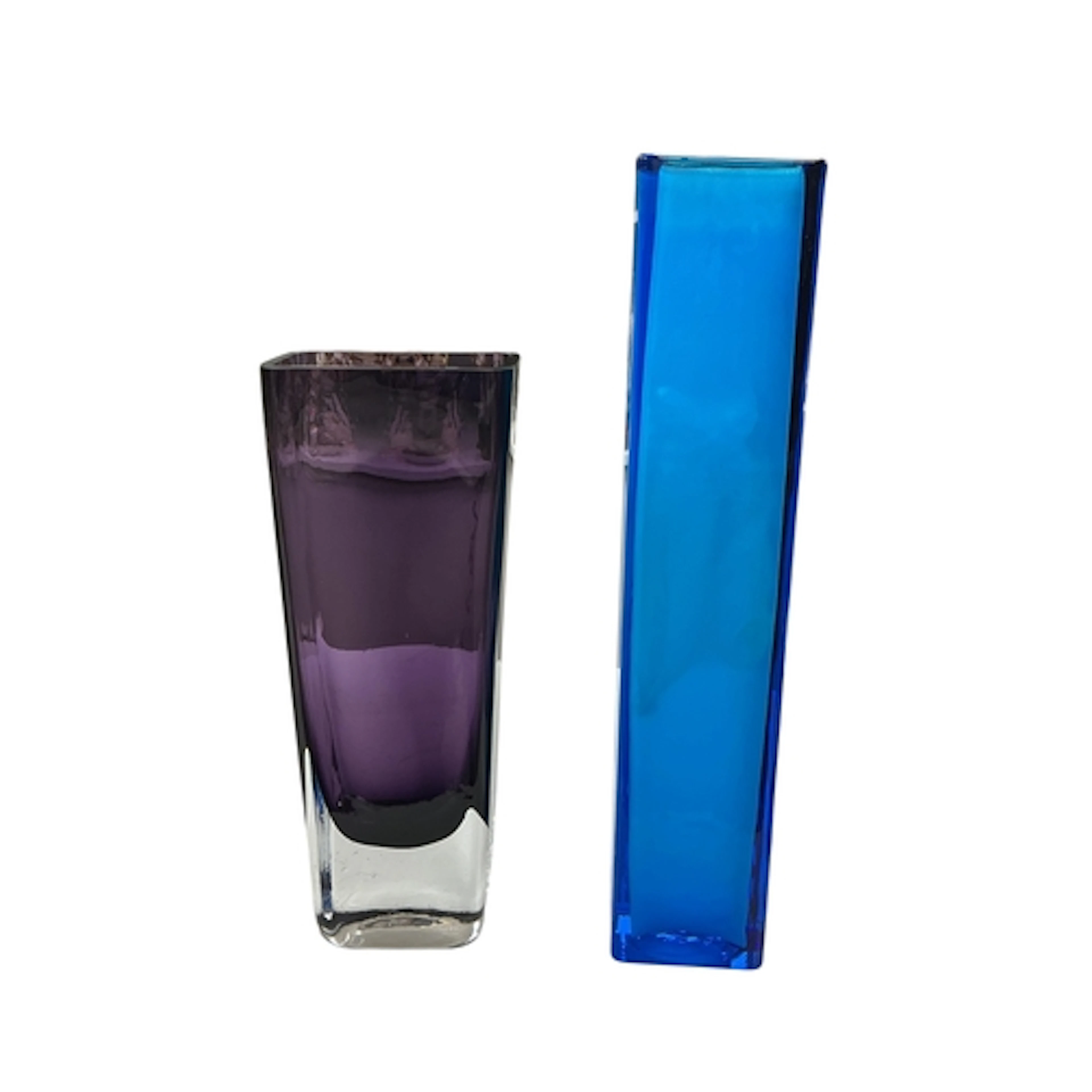 Two contemporary coloured glass vases, of rectangular form, ...