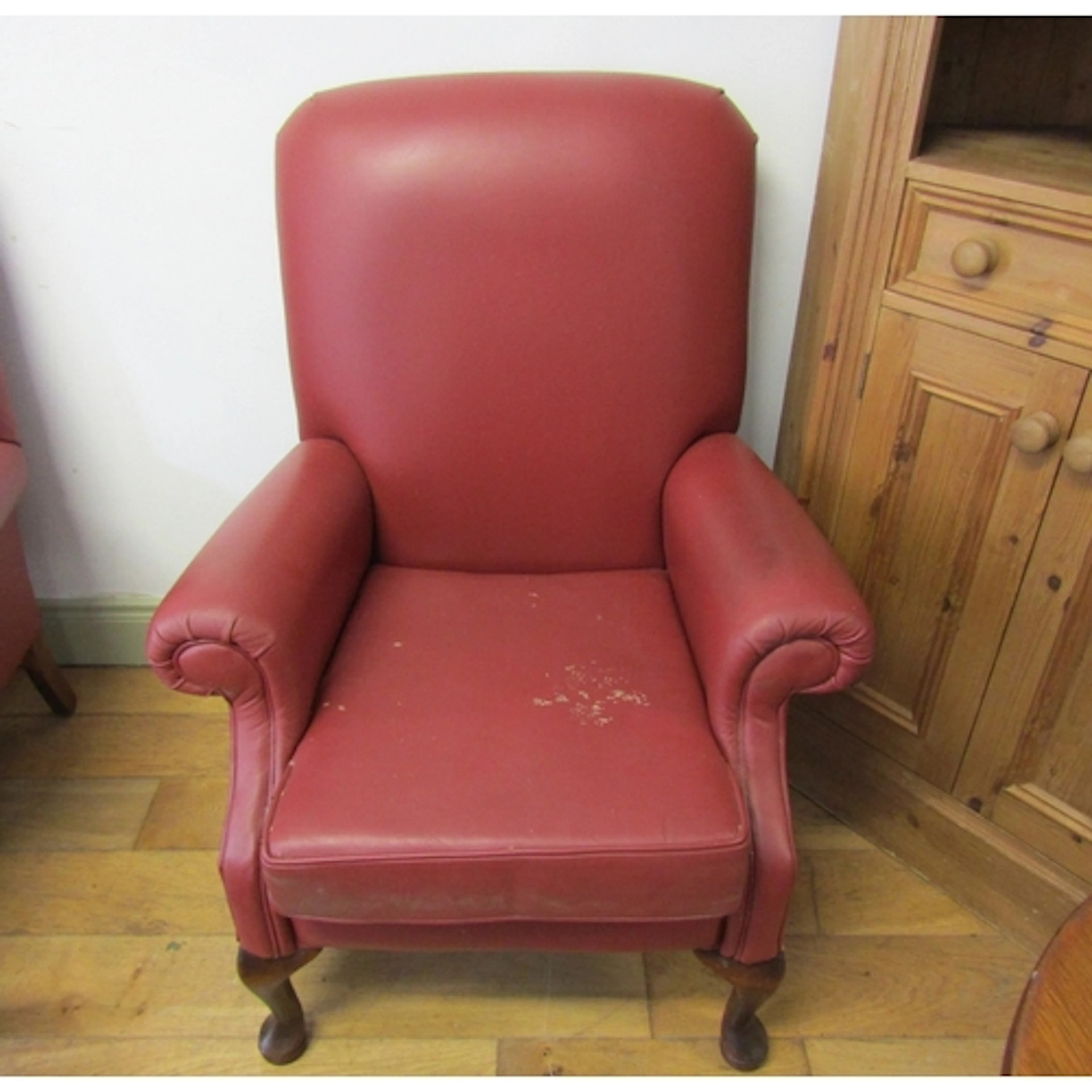 Single Burgundy Upholstered Armchair Queen Anne Supports Ful...