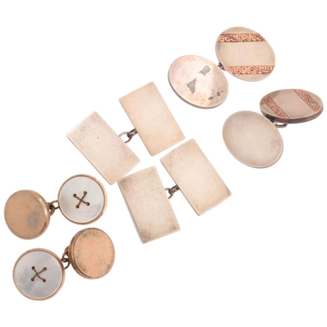 3 pairs of Vintage cufflinks, including 2 silver pairs, 36.7...
