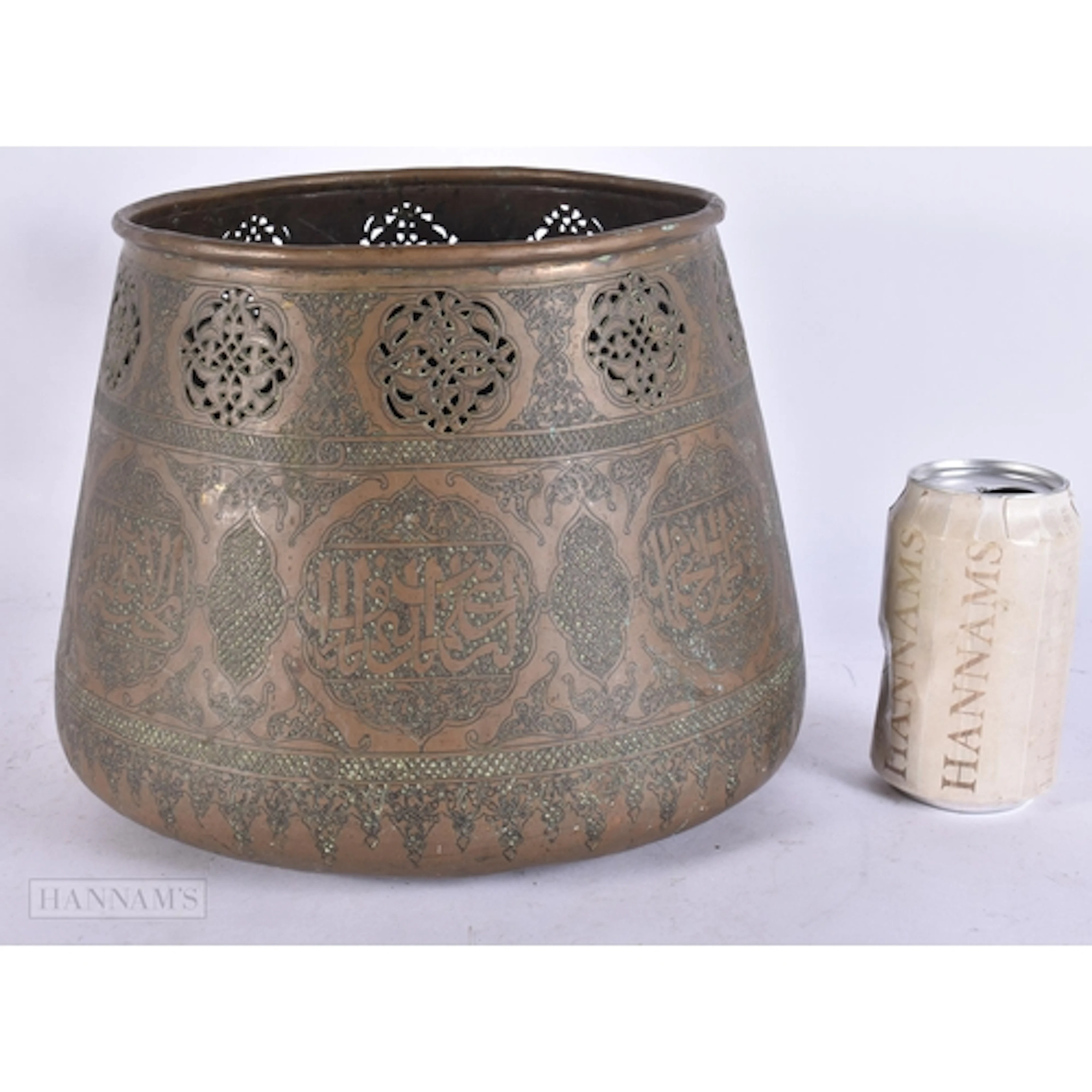 Antique Brass Middle Eastern Planter w/ Etched Detail & Open...