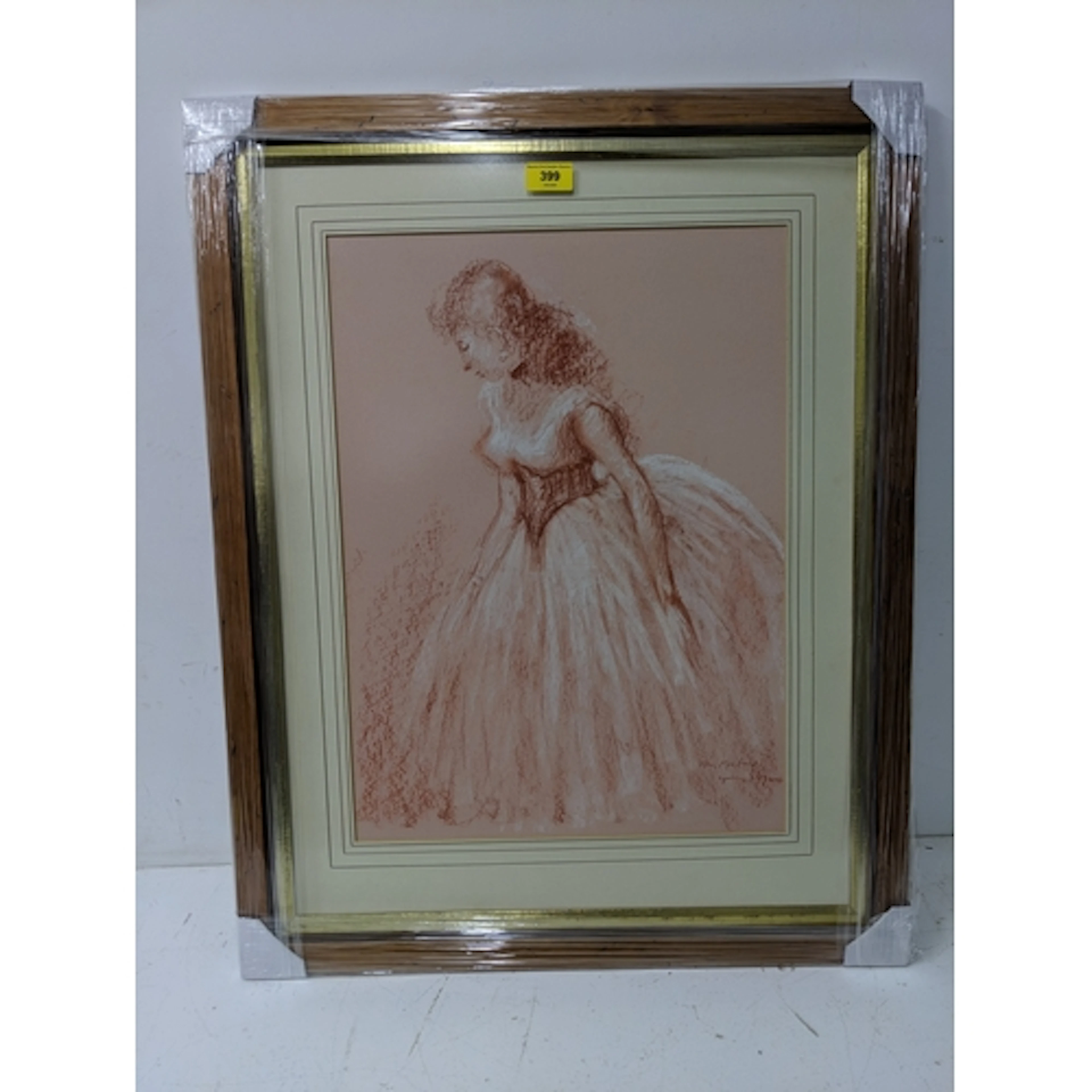 Tom Keating - a portrait of a woman in a ballgown, pastel, s...