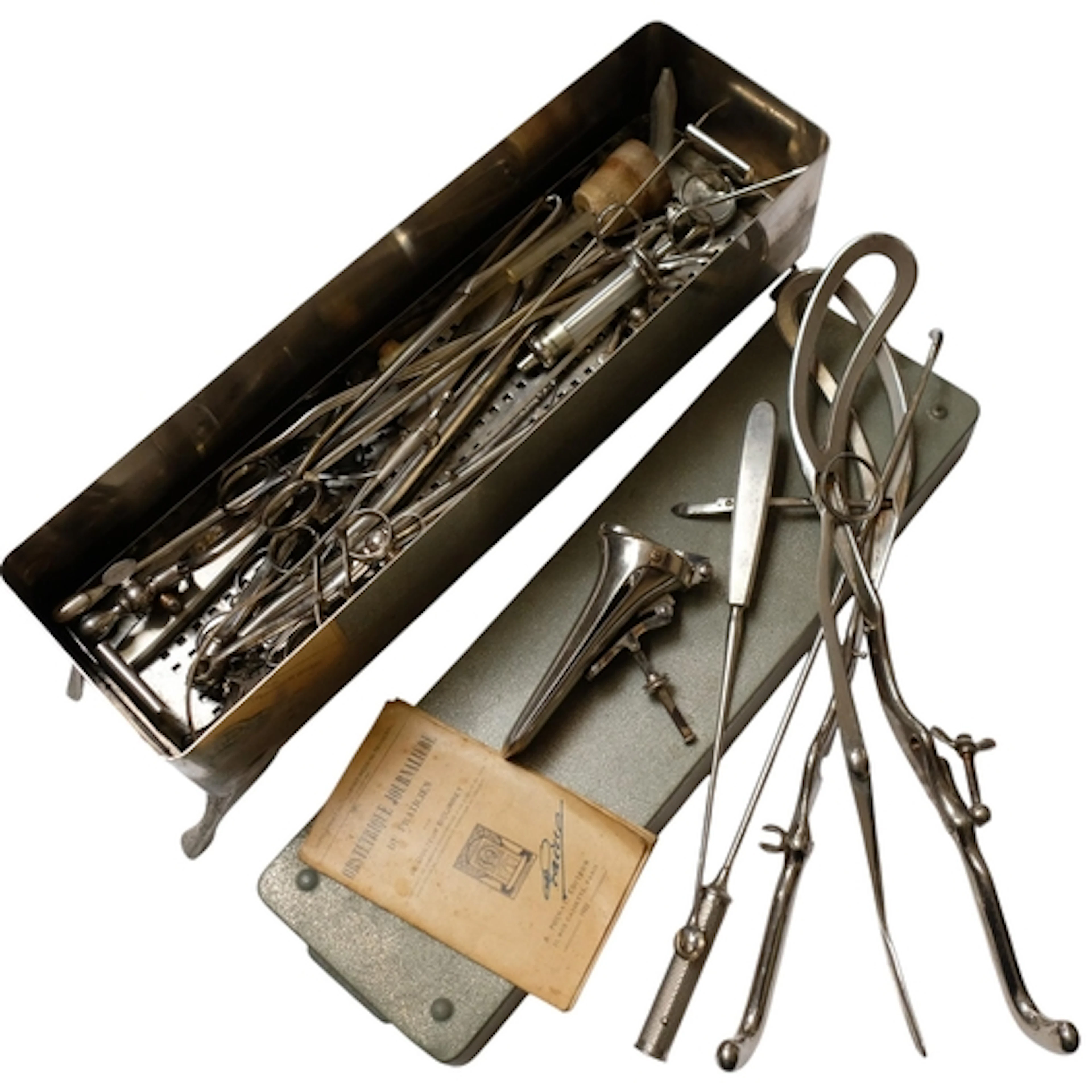 A Vintage medical disinfectant bath, with an assortment of m...