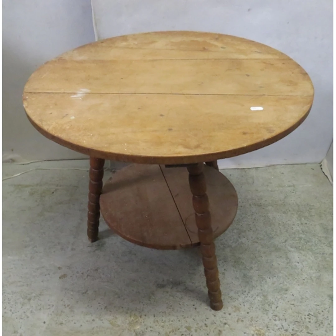 Vintage Oak 2 Tier Circular Table on tripod supports approx....