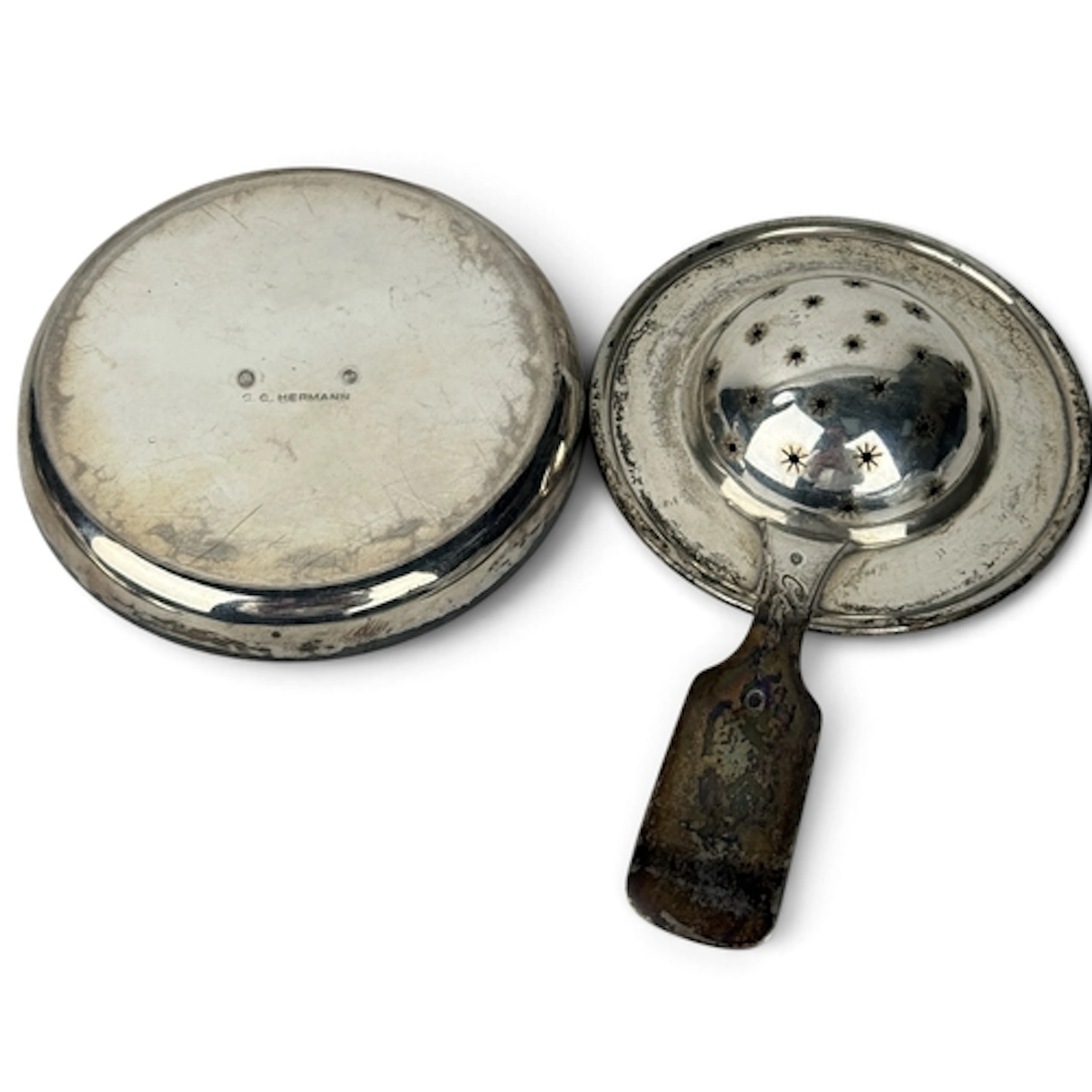 C C HERMANN: A DANISH SPOT HAMMERED CIRCULAR DISH, COPENHAGE...