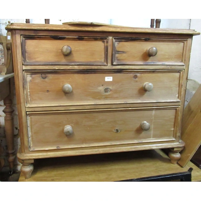 Victorian stripped pine chest, of two over two drawers with ...