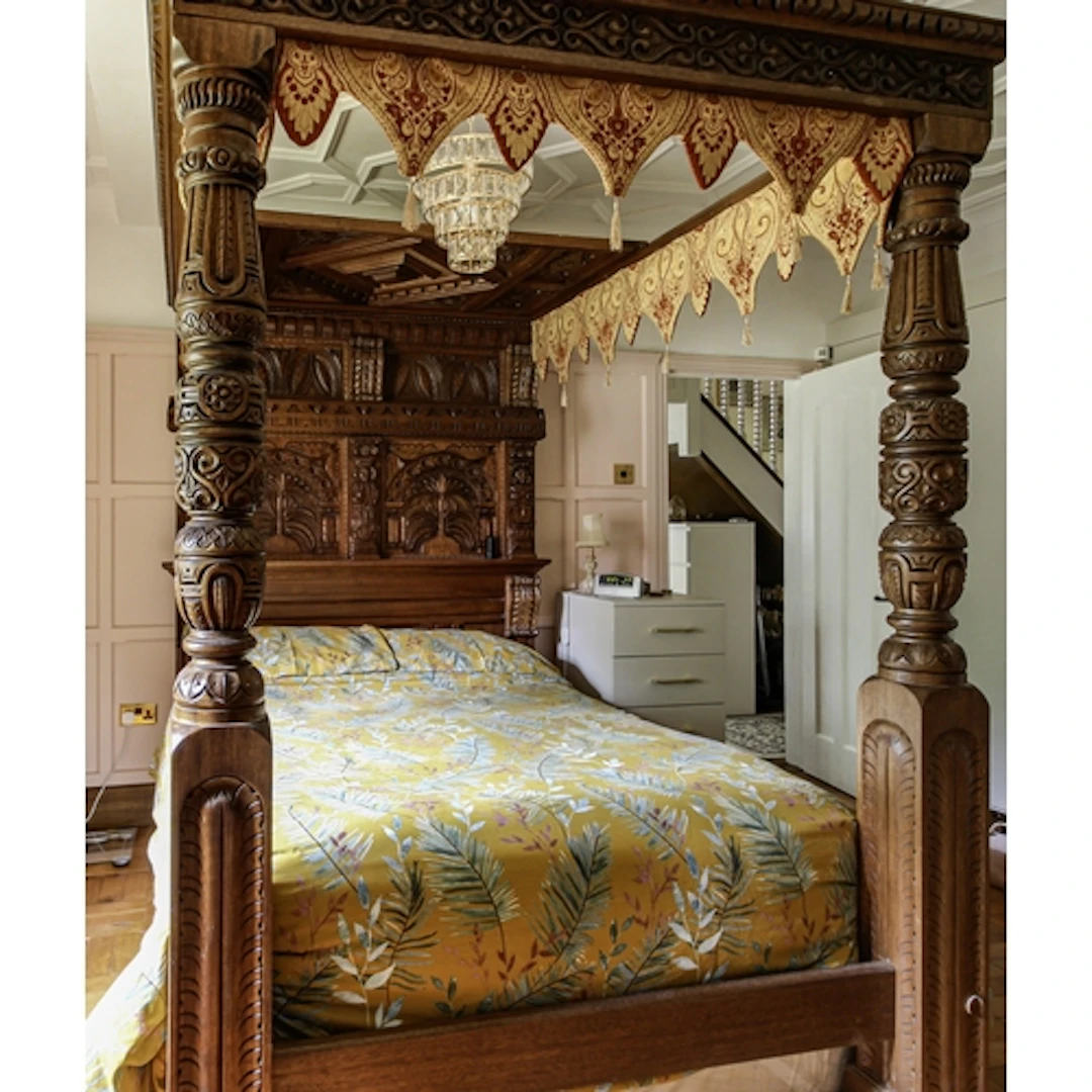 Good quality reproduction carved mahogany four poster bed by...