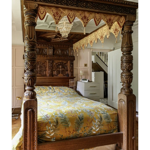 Good quality reproduction carved mahogany four poster bed by...