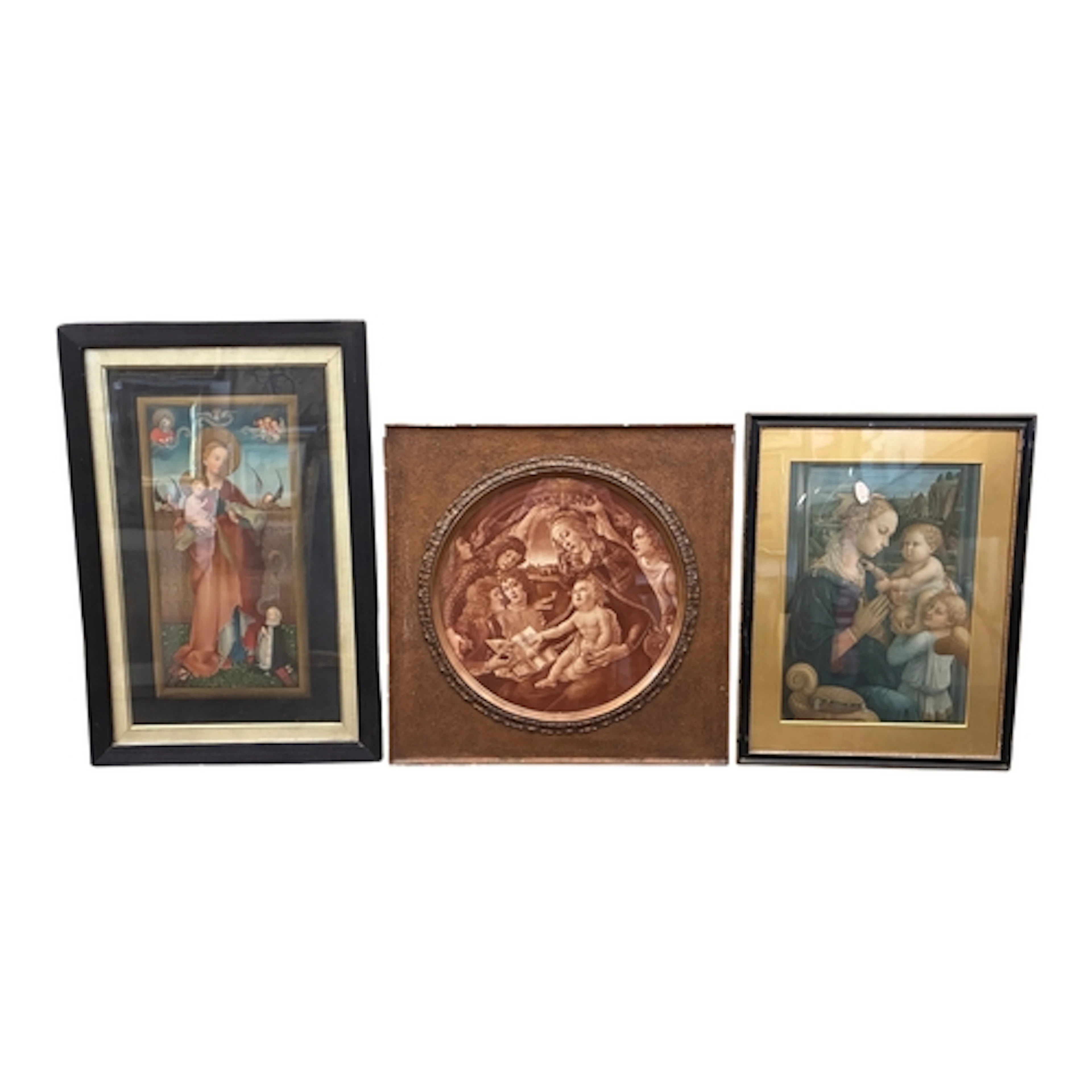 Three framed prints after renaissance paintings: Botticelli'...