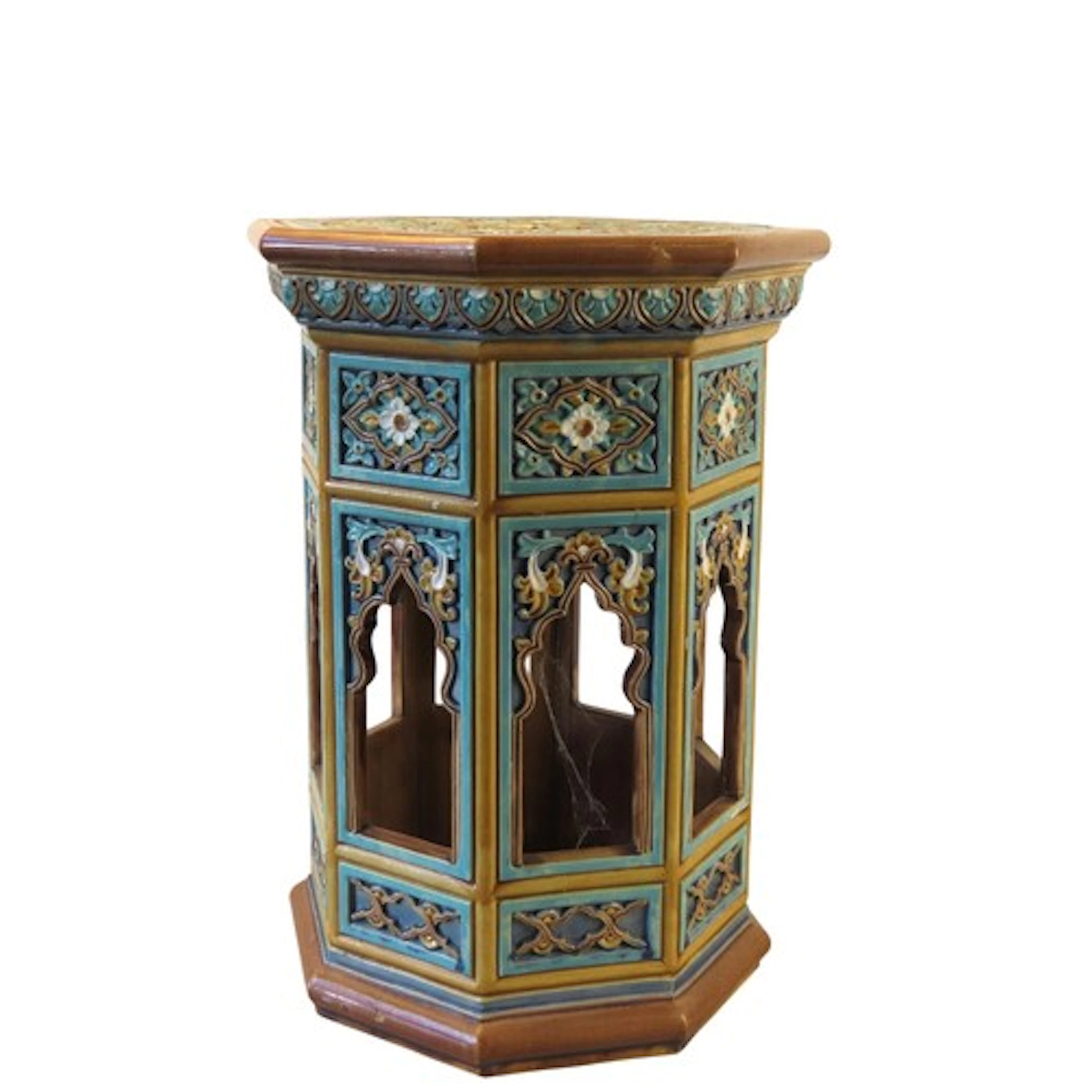 A DOULTON LAMBETH INDIAN STYLE OCTAGONAL TABLE LATE 19TH CEN...