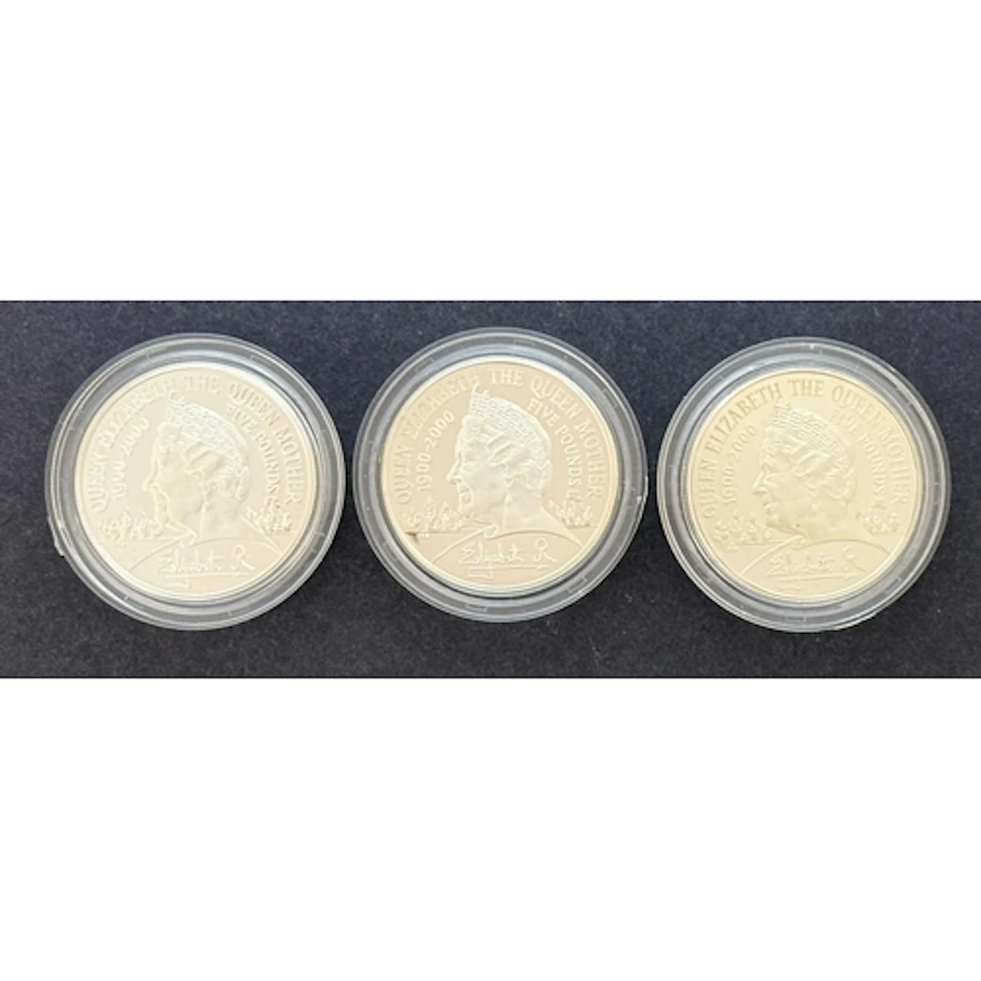 A group of three UK 2000 The Queen Mother Piedfort Silver Pr...
