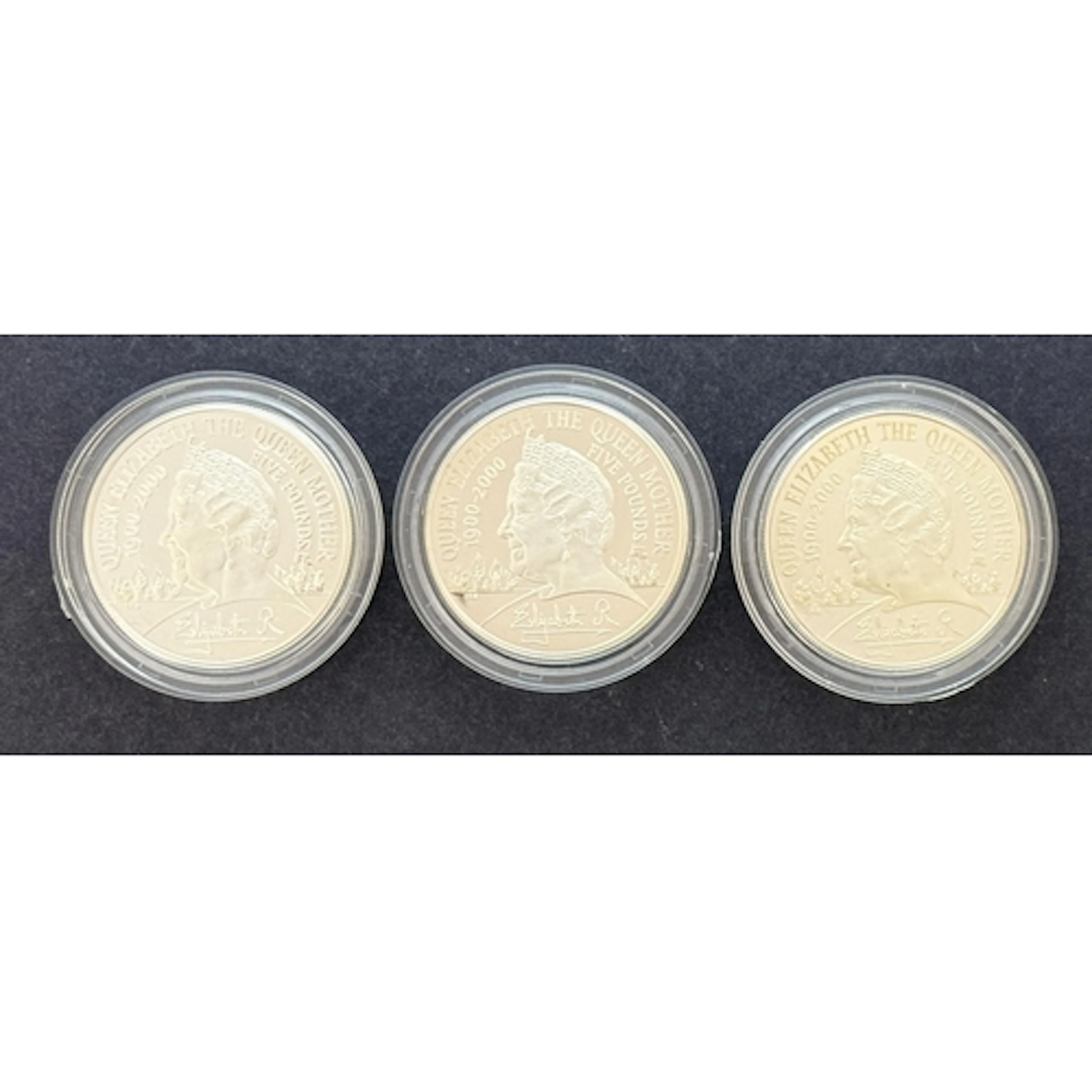 A group of three UK 2000 The Queen Mother Piedfort Silver Pr...