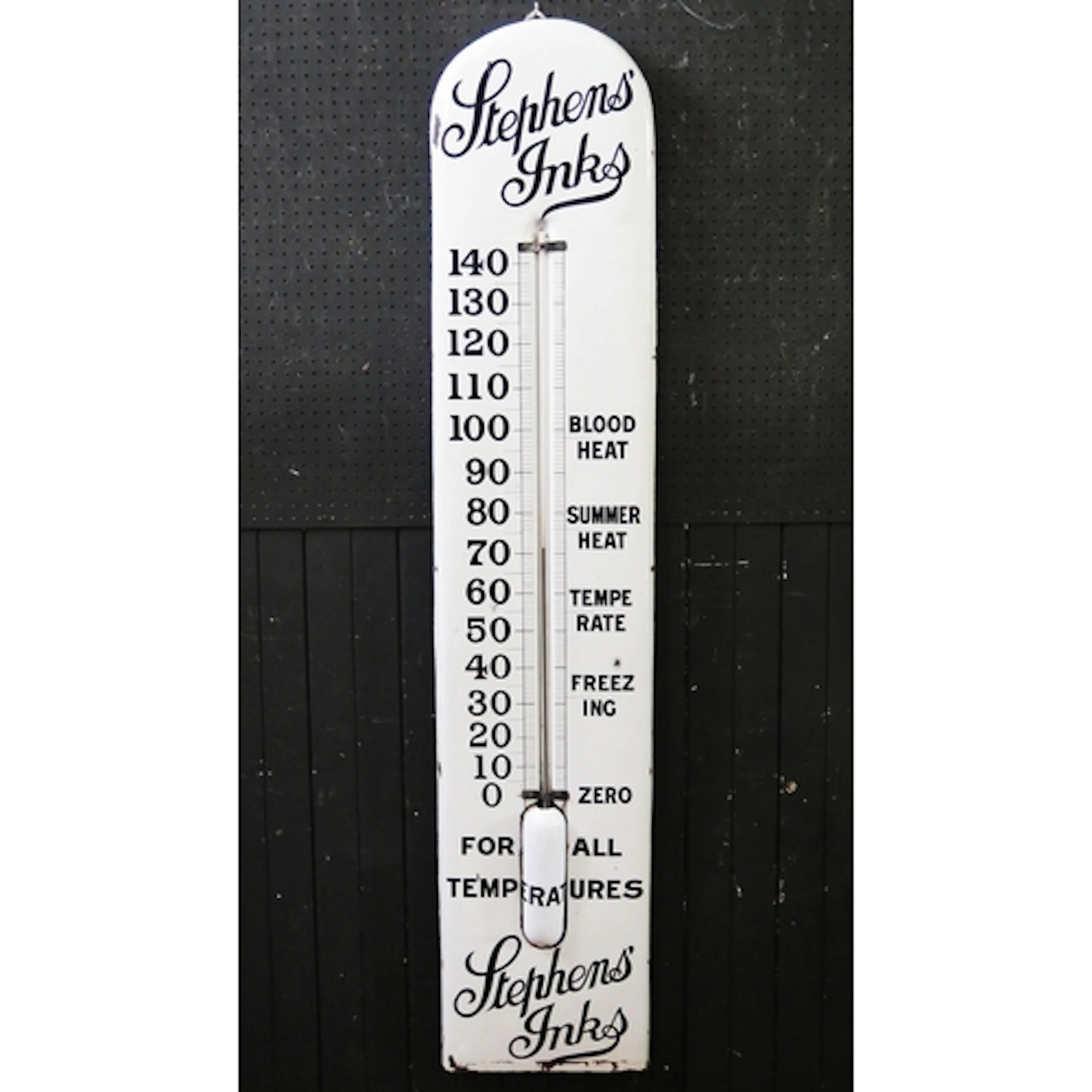 "Stephens' Inks" - an enamel advertising thermometer sign, 1...