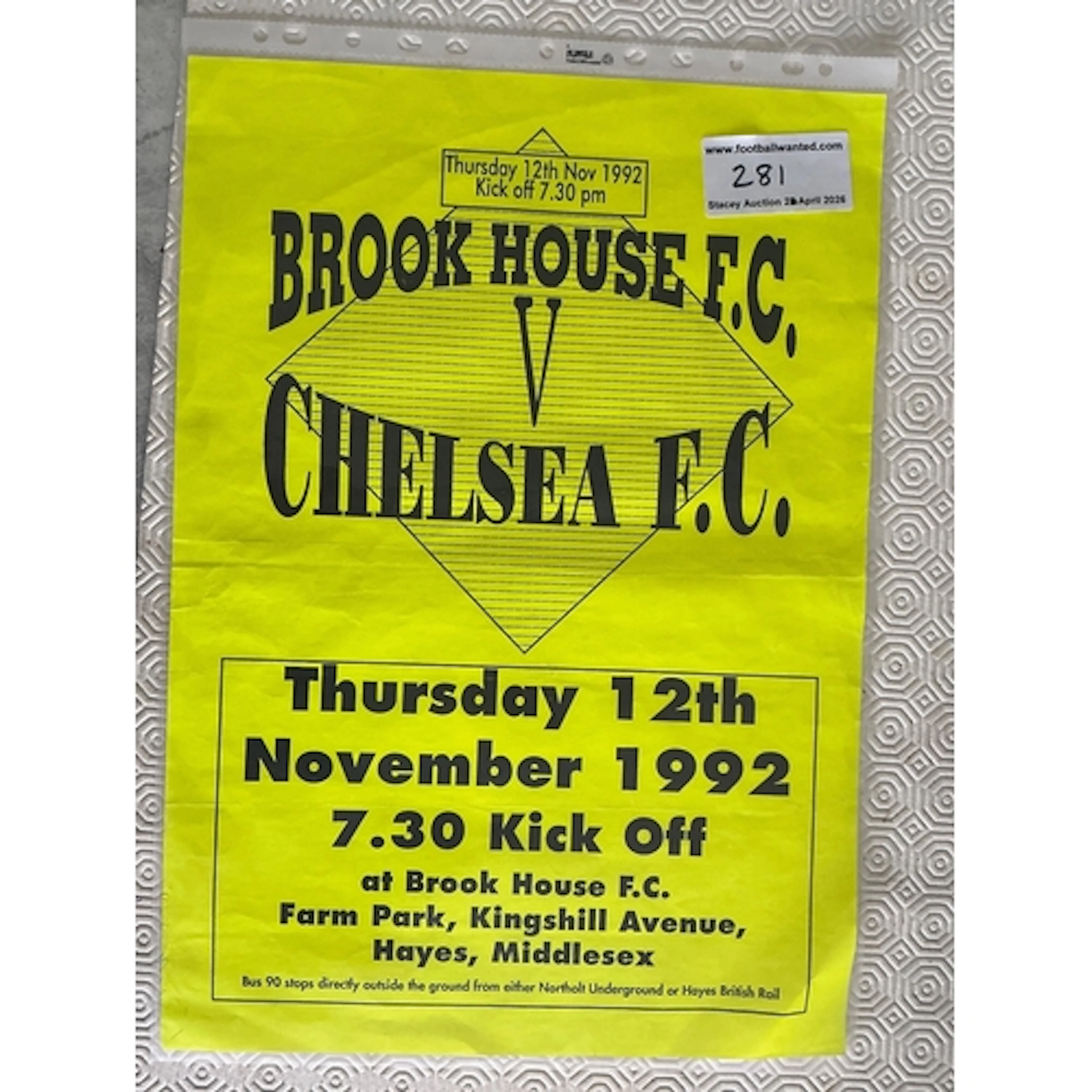 92/93 Chelsea Football Poster: Brook House v Chelsea dated 1...