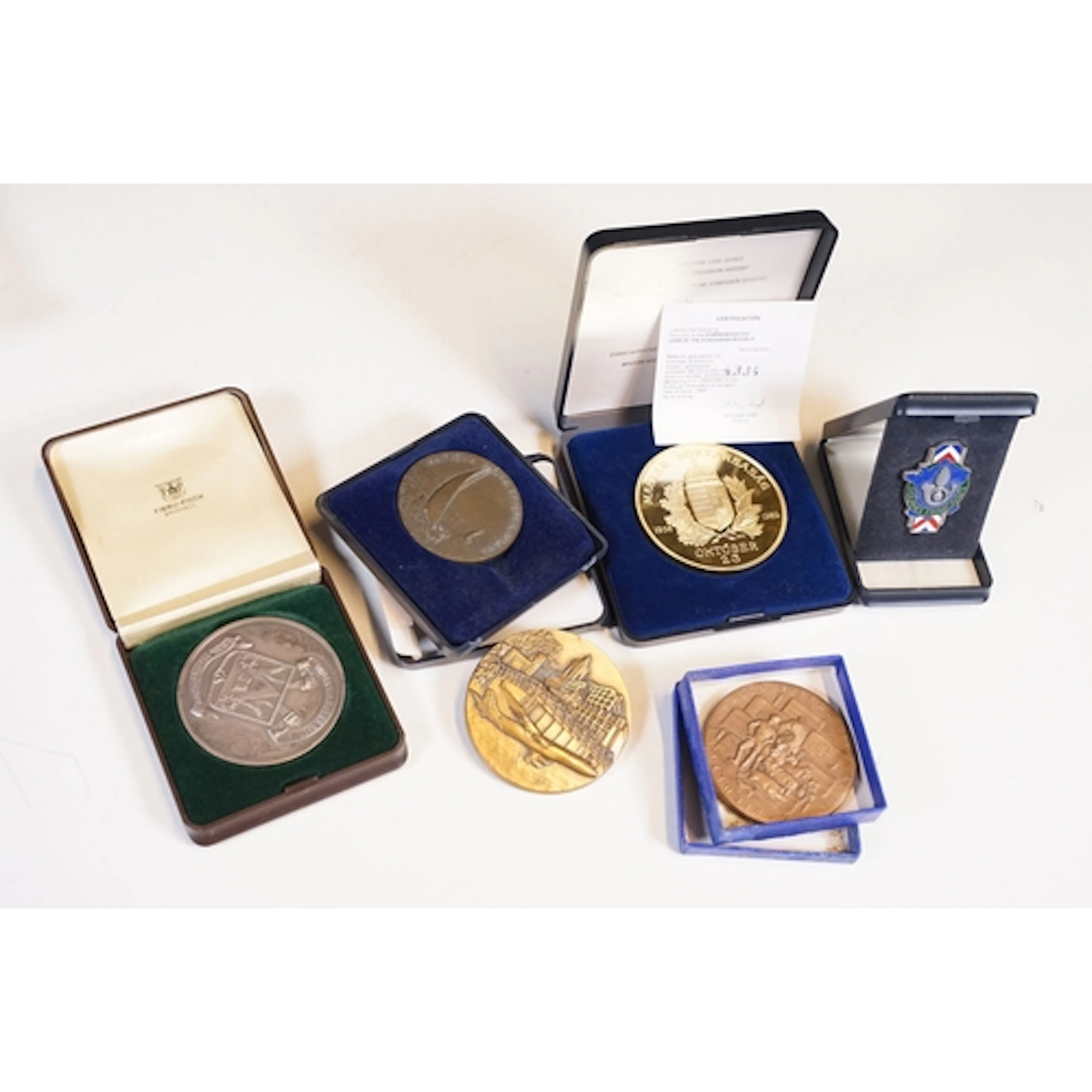 Collection of medallions to include a gold plated 'Coin of t...