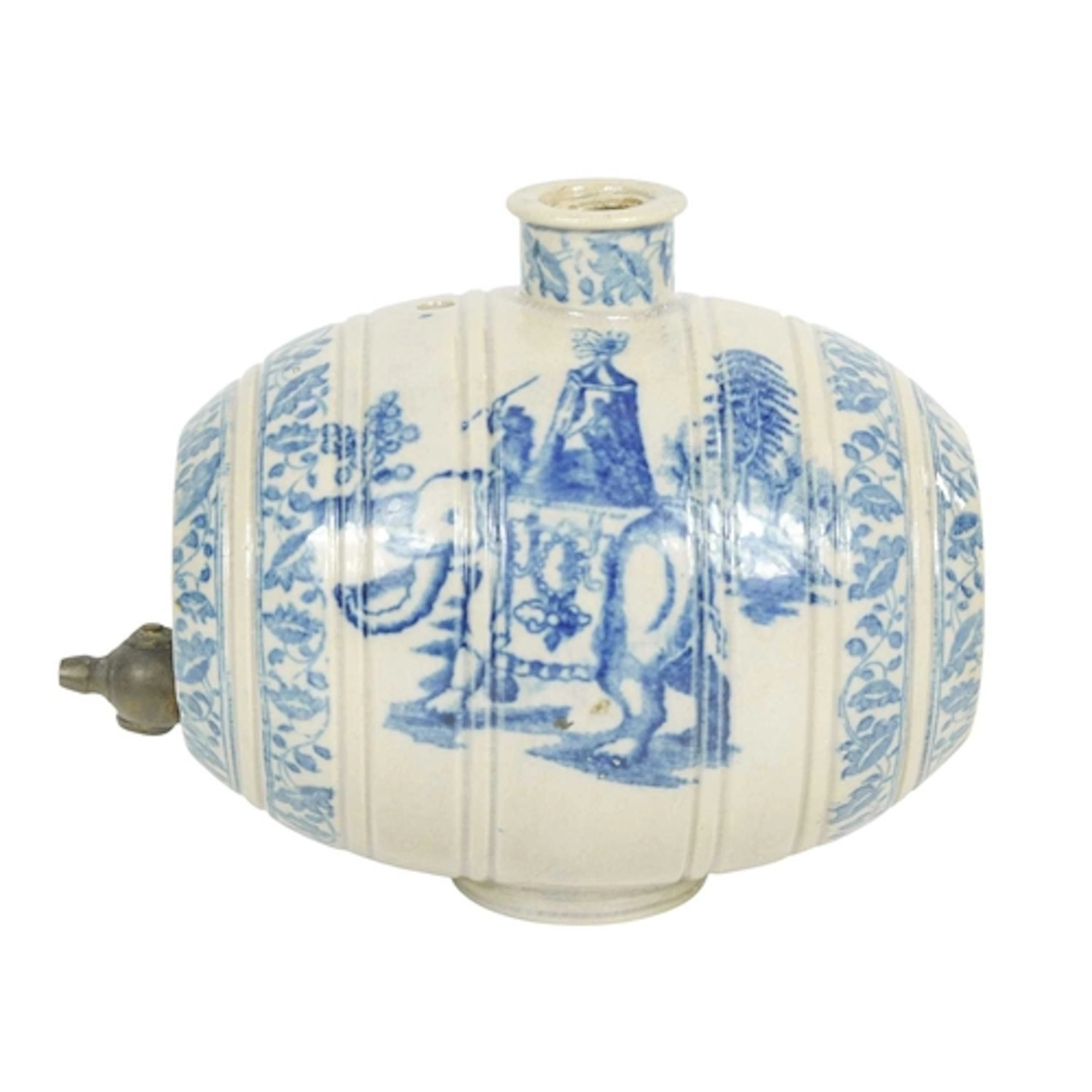 A rare pearlware small spirit barrel. Of ribbed form, circa ...