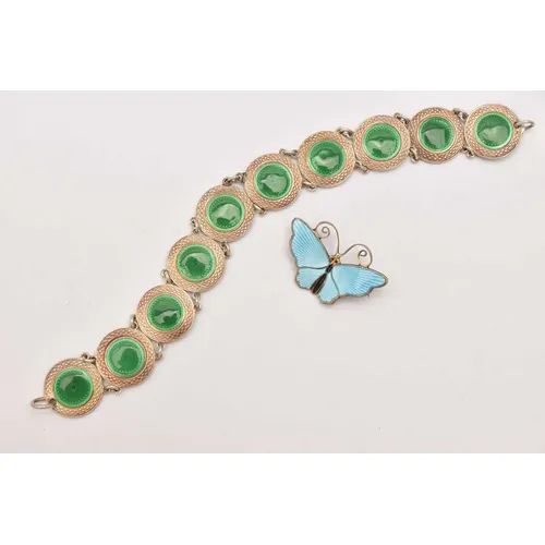 A 'DAVID-ANDERSEN' ENAMEL BUTTERFLY BROOCH AND A WHITE METAL...