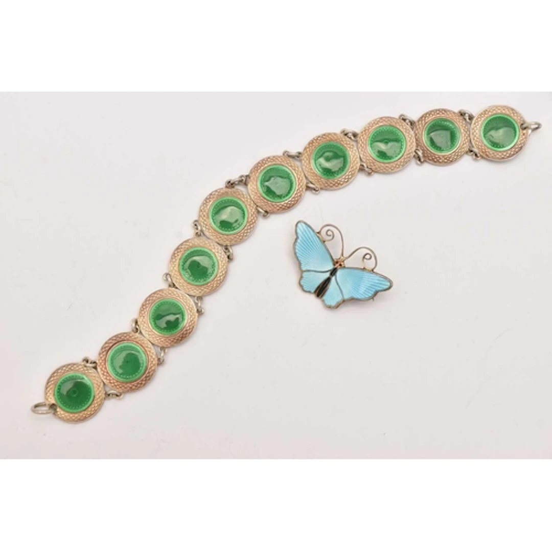A 'DAVID-ANDERSEN' ENAMEL BUTTERFLY BROOCH AND A WHITE METAL...