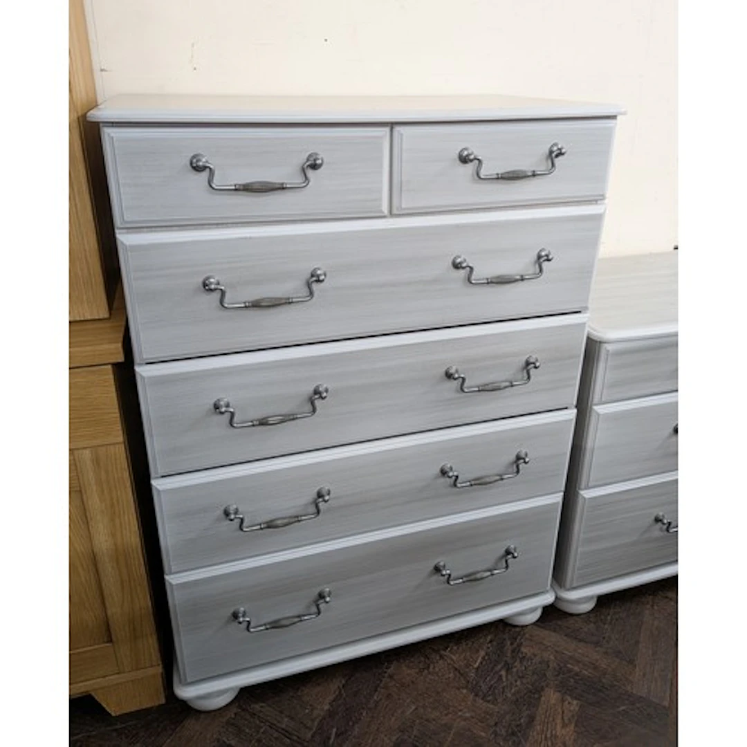 Modern silver grey chest of four long and two short drawers,...