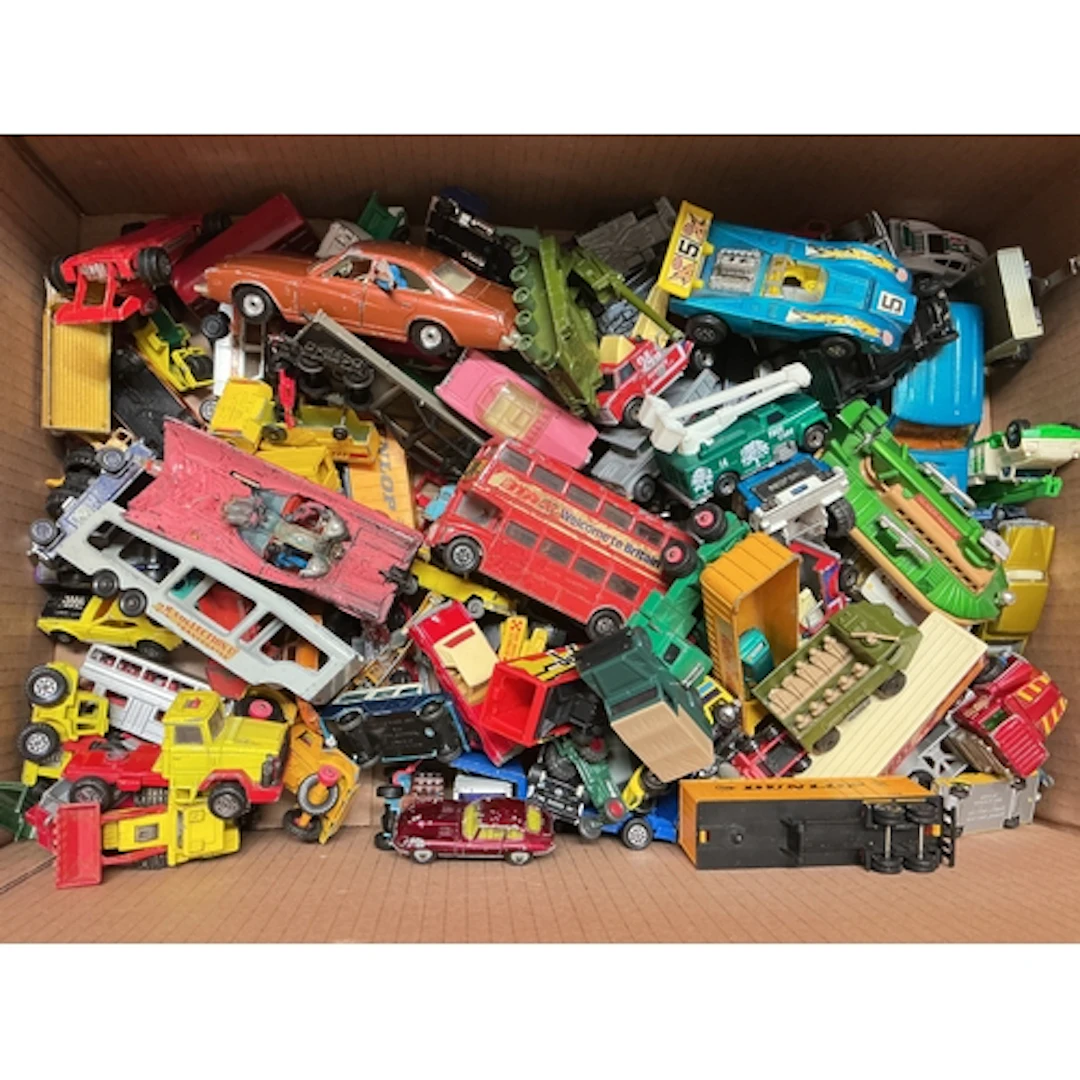 A Box Containing Playworn Diecast, including Corgi, Matchbox...
