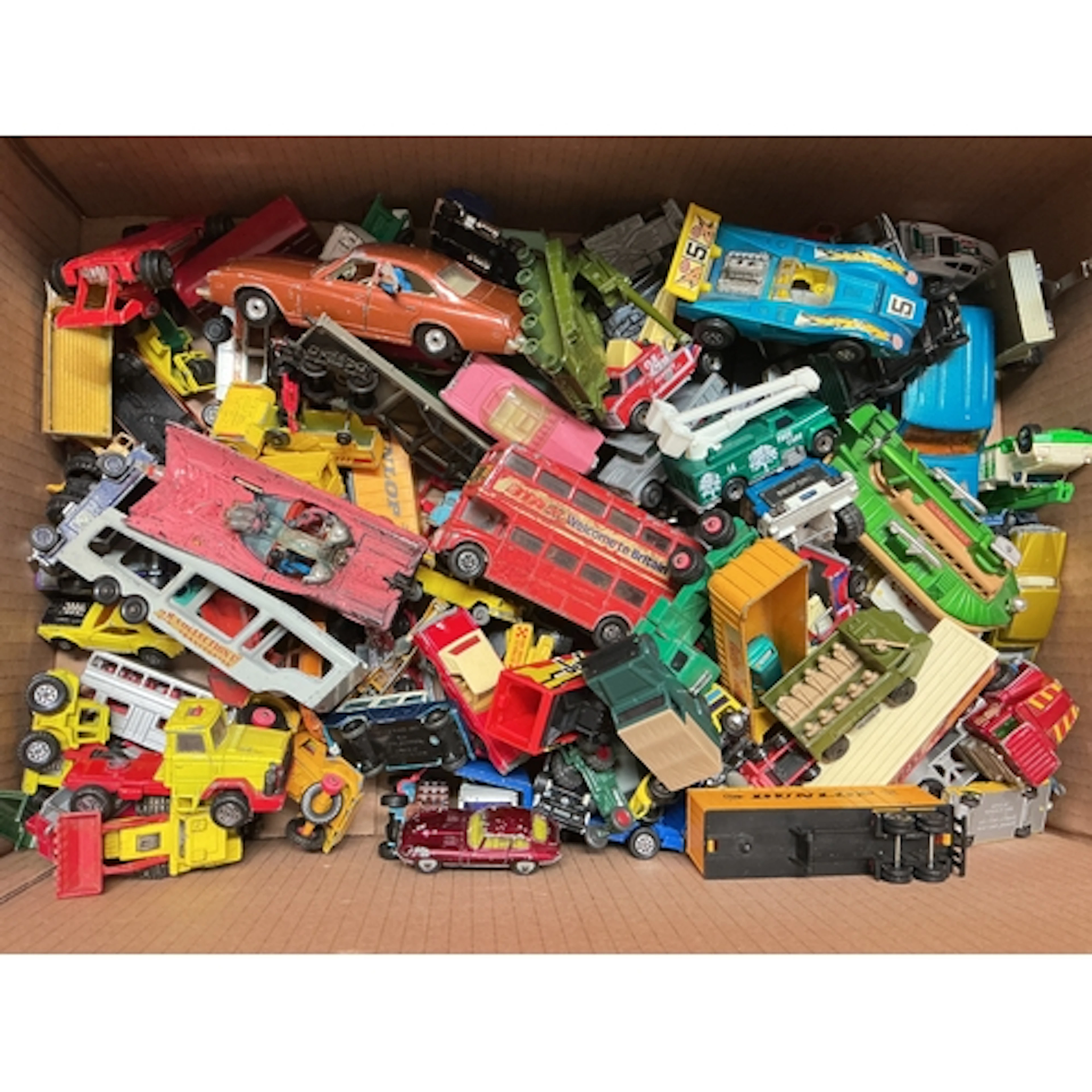 A Box Containing Playworn Diecast, including Corgi, Matchbox...