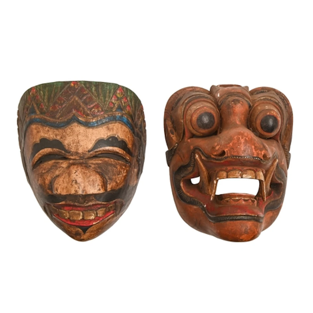 Two Indonesian polychrome wood dancer's masks, possibly 19th...