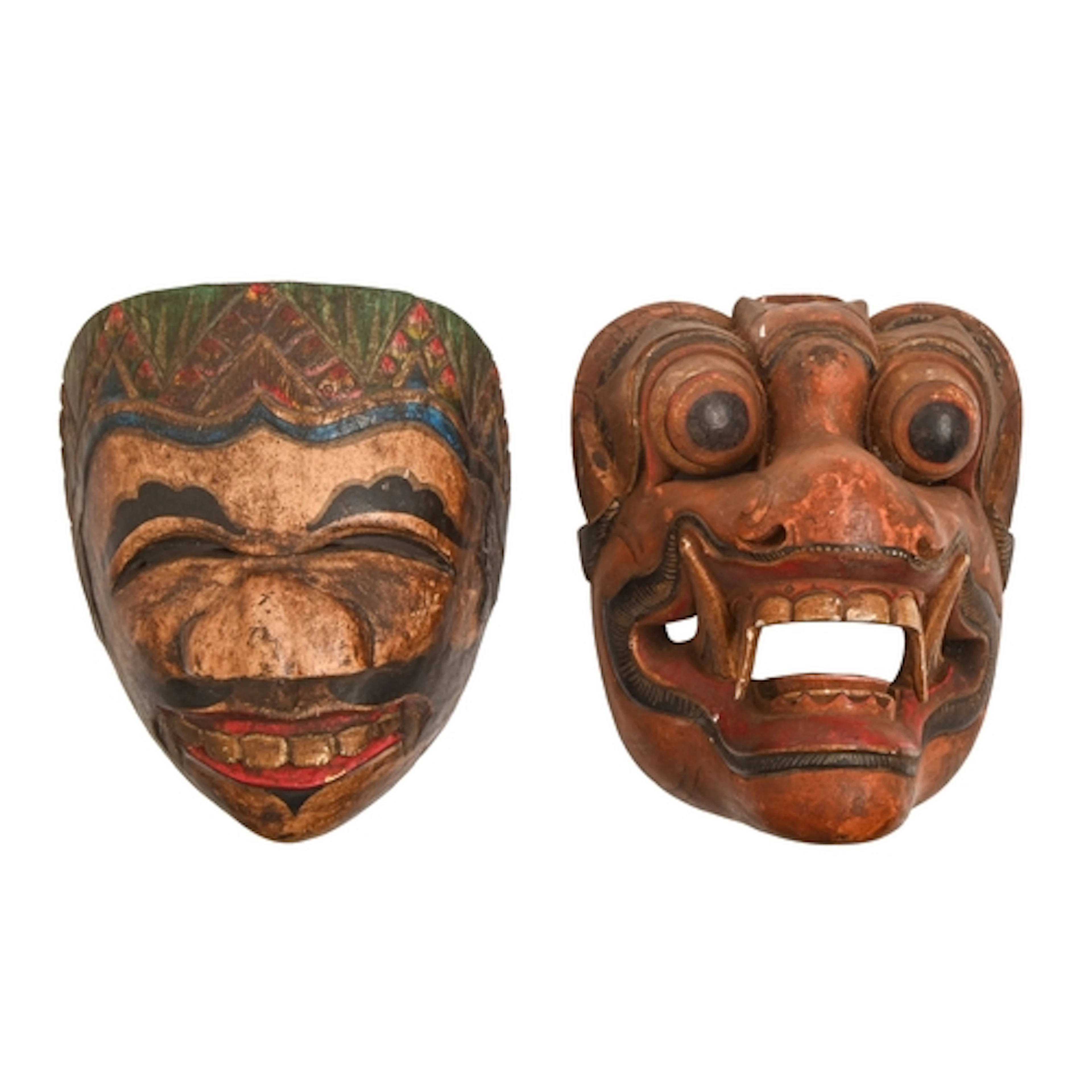 Two Indonesian polychrome wood dancer's masks, possibly 19th...