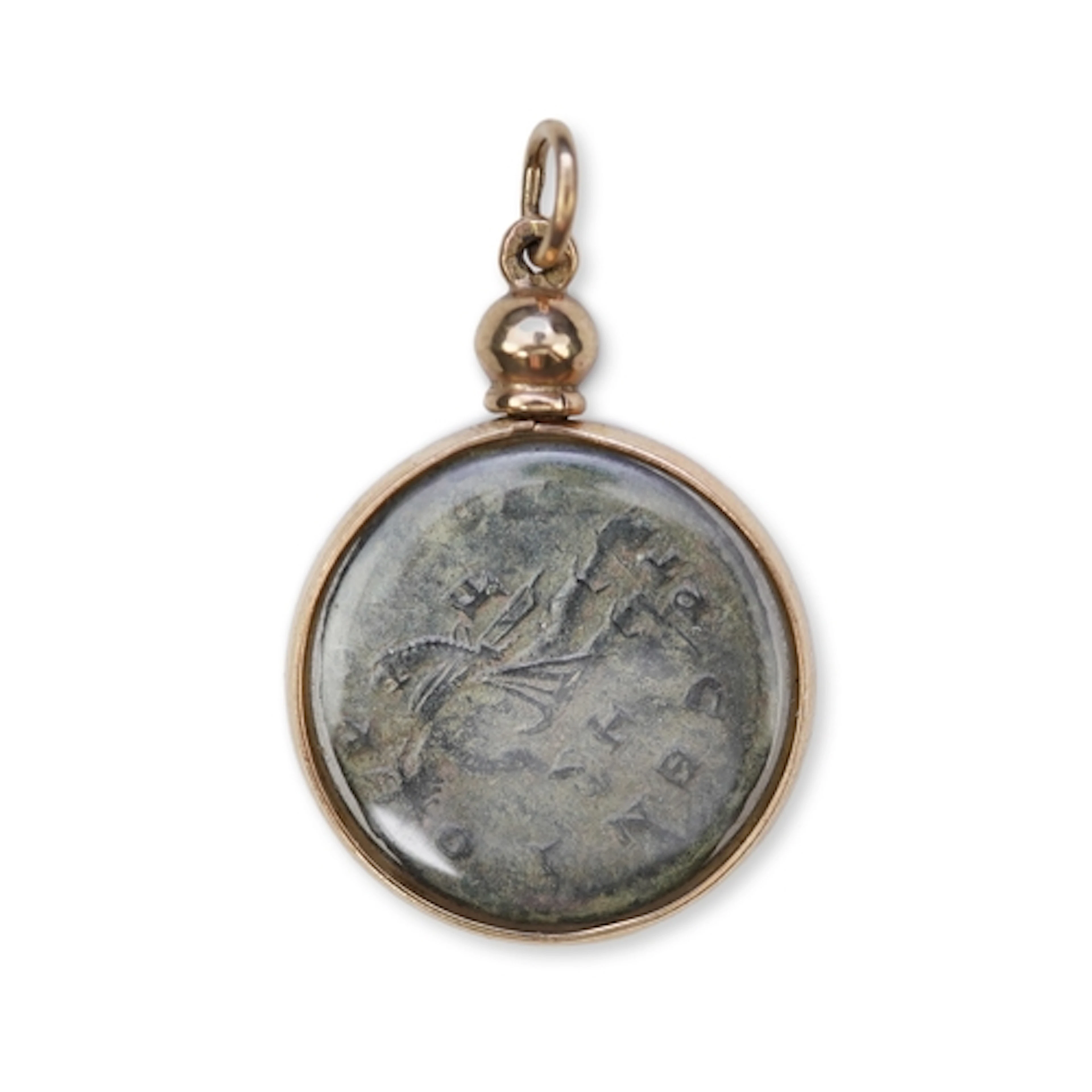 A gold and Roman bronze coin pendant, enclosing a Roman bron...