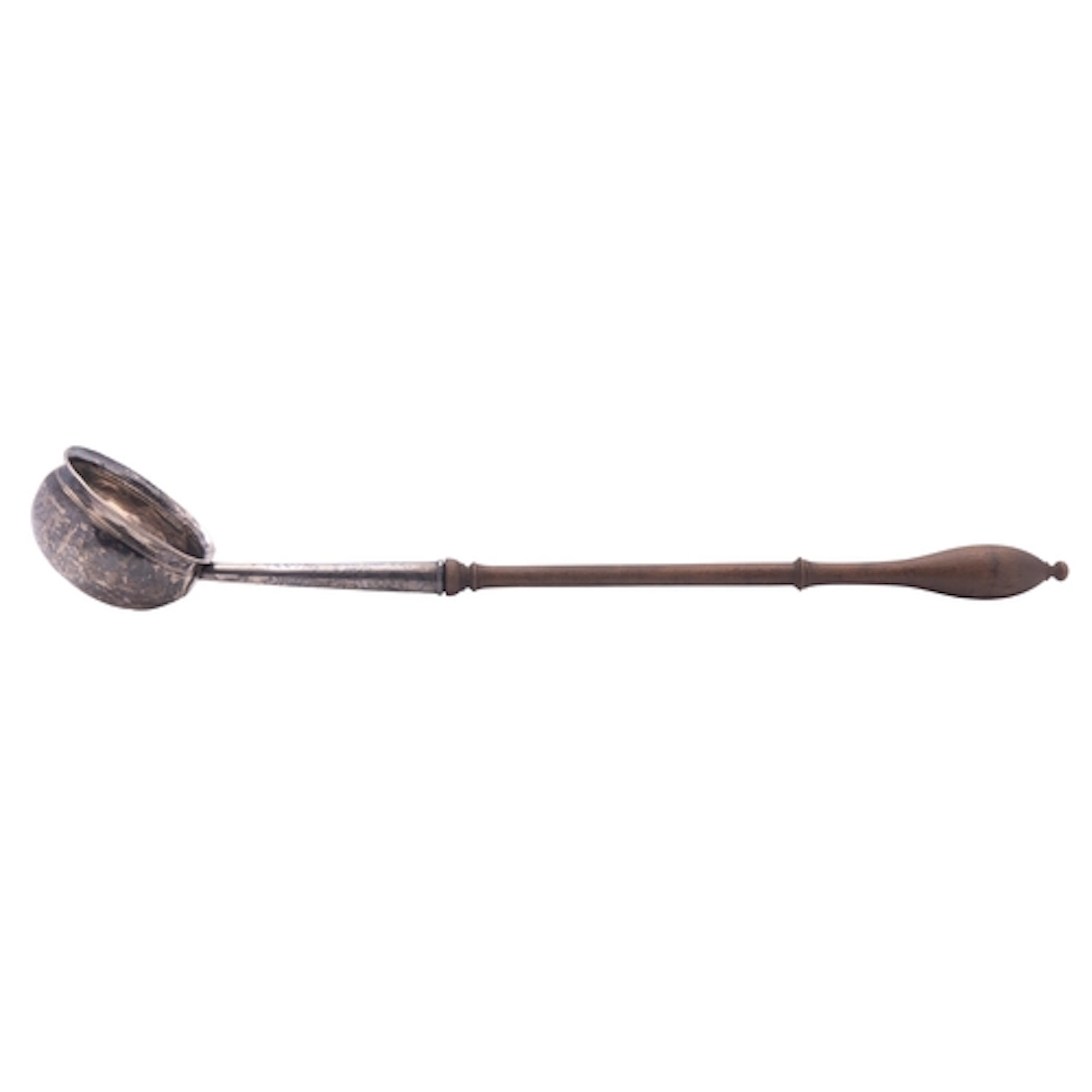A George II silver toddy ladle, with a deep circular bowl an...