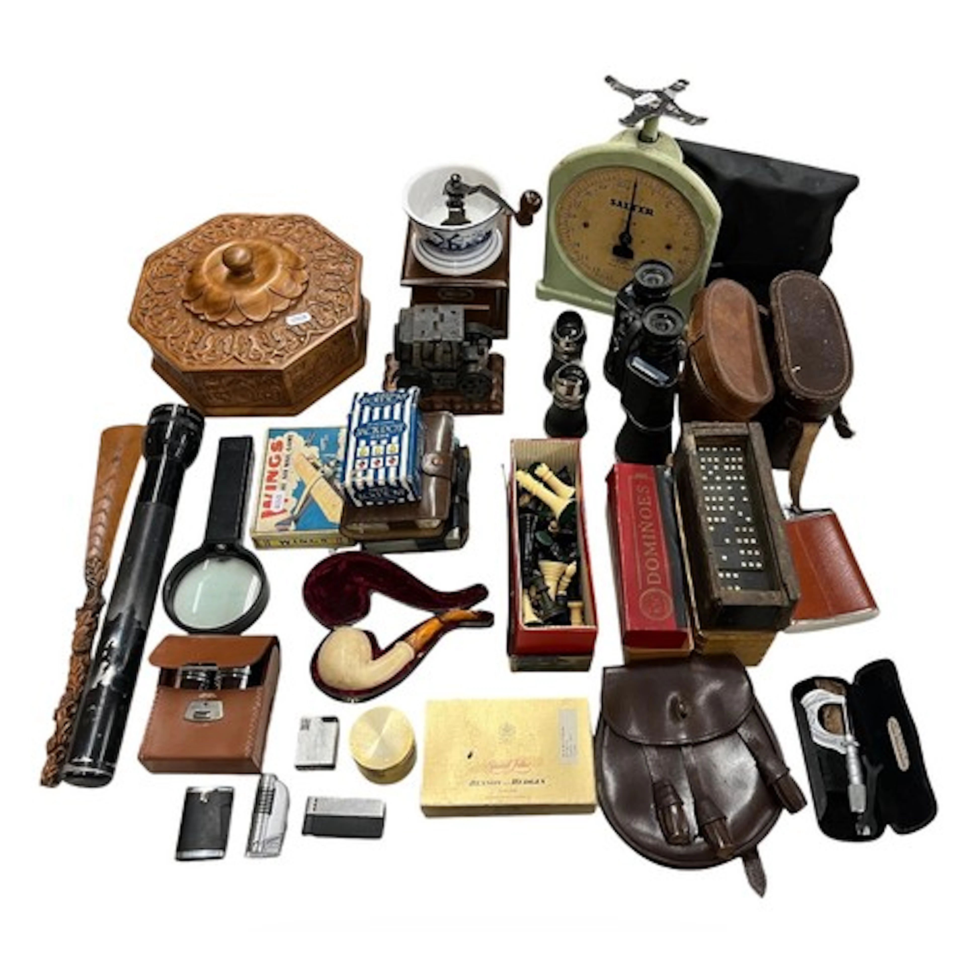Collection of items to include binoculars, playing cards, bl...