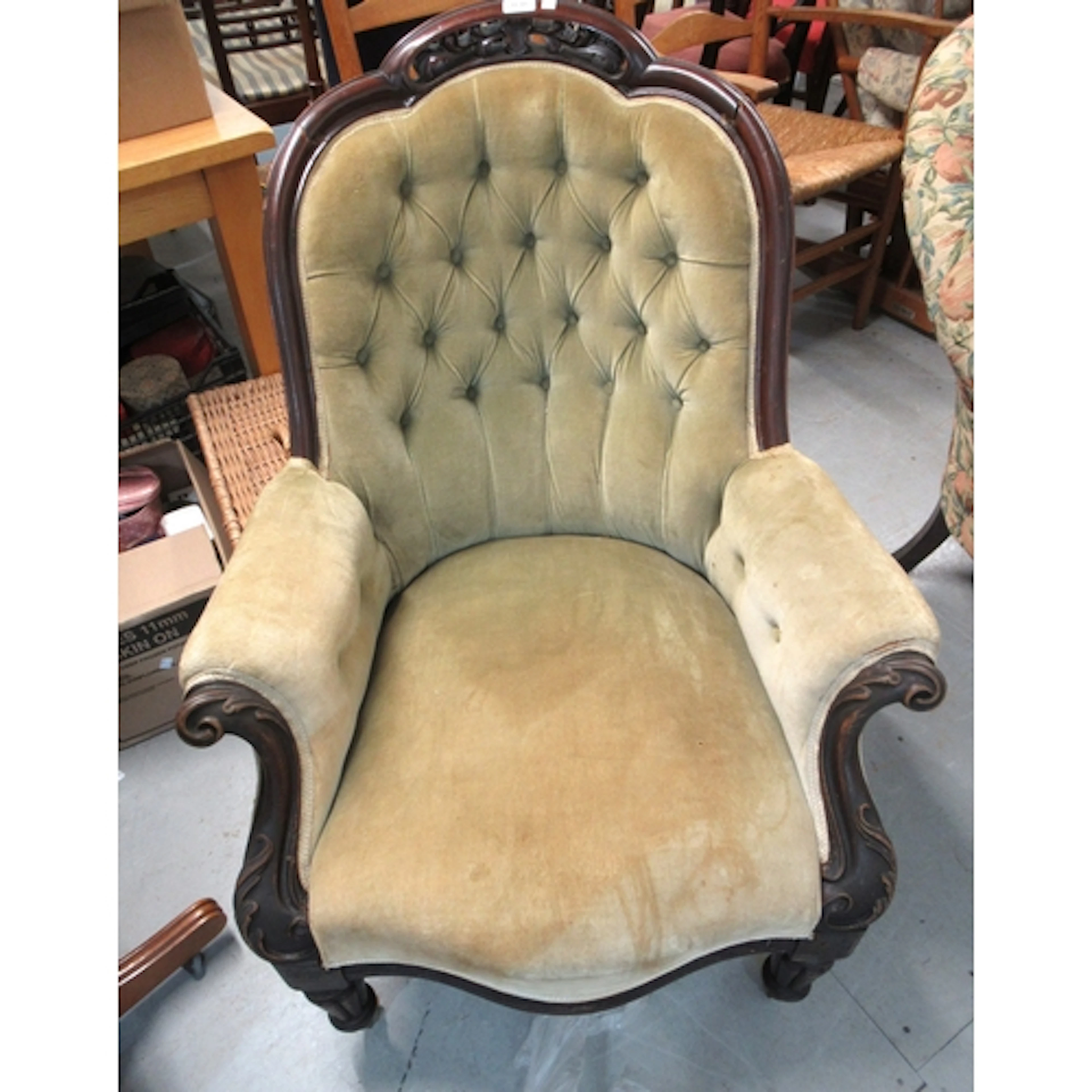 Victorian mahogany button upholstered tub shaped armchair, o...