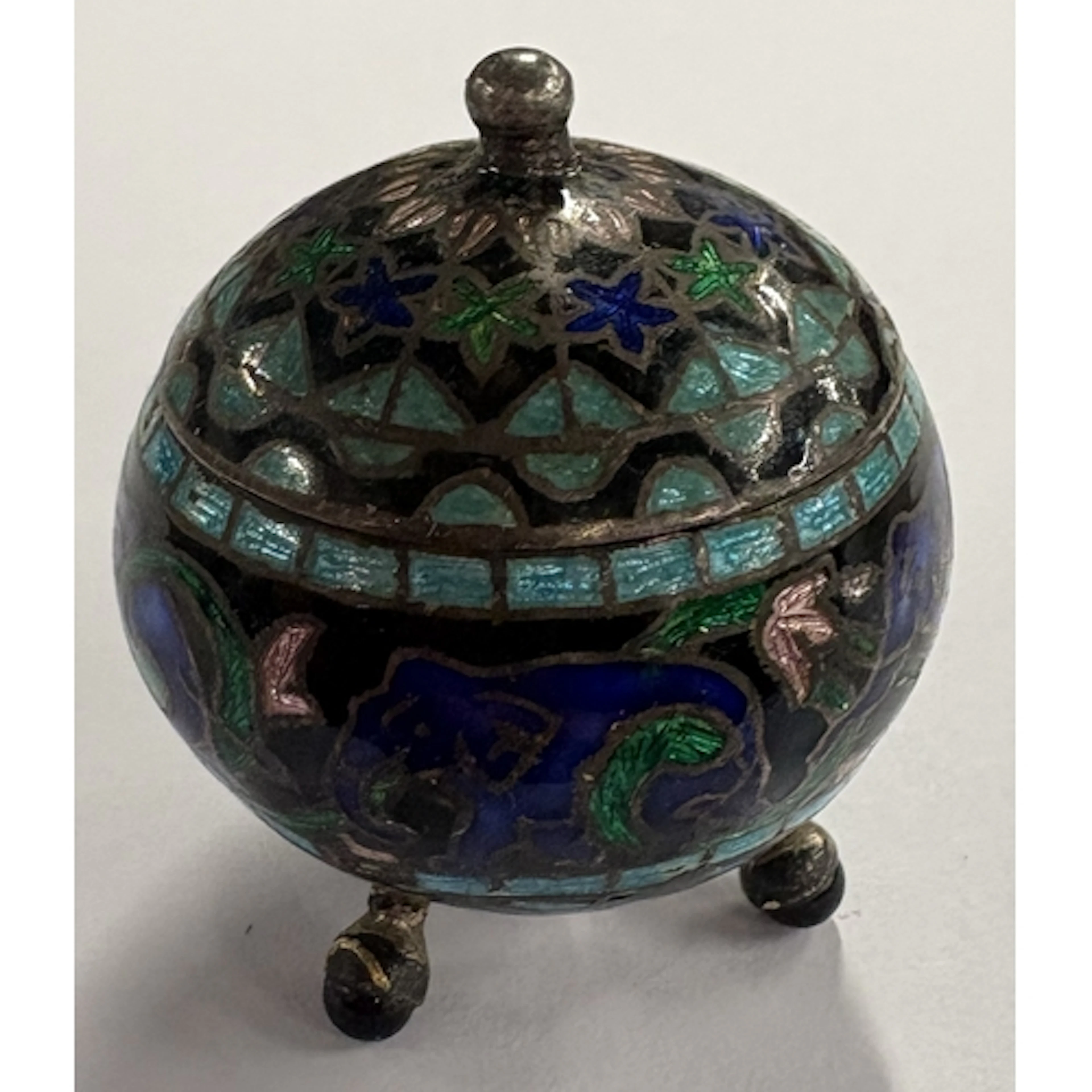 A silver and enamelled mustard pot. Approx. 29 grams. Est. £...
