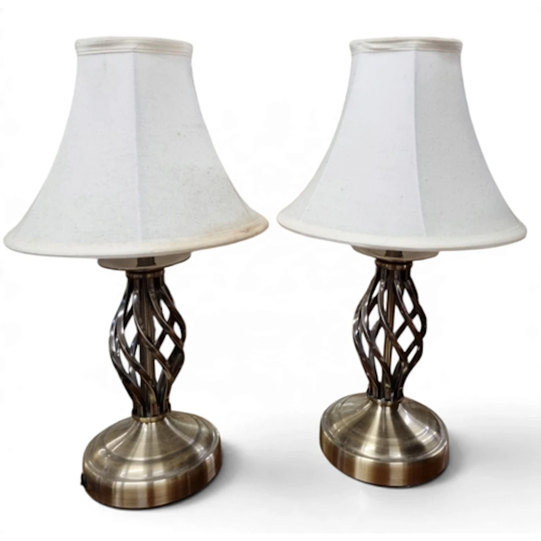 A pair of 20th Century Metal Lamps along with a taller lamp....