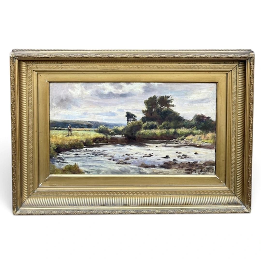 CHISHOLM COLE (BRITISH 1871-1902): RIVER LANDSCAPE Oil on ca...
