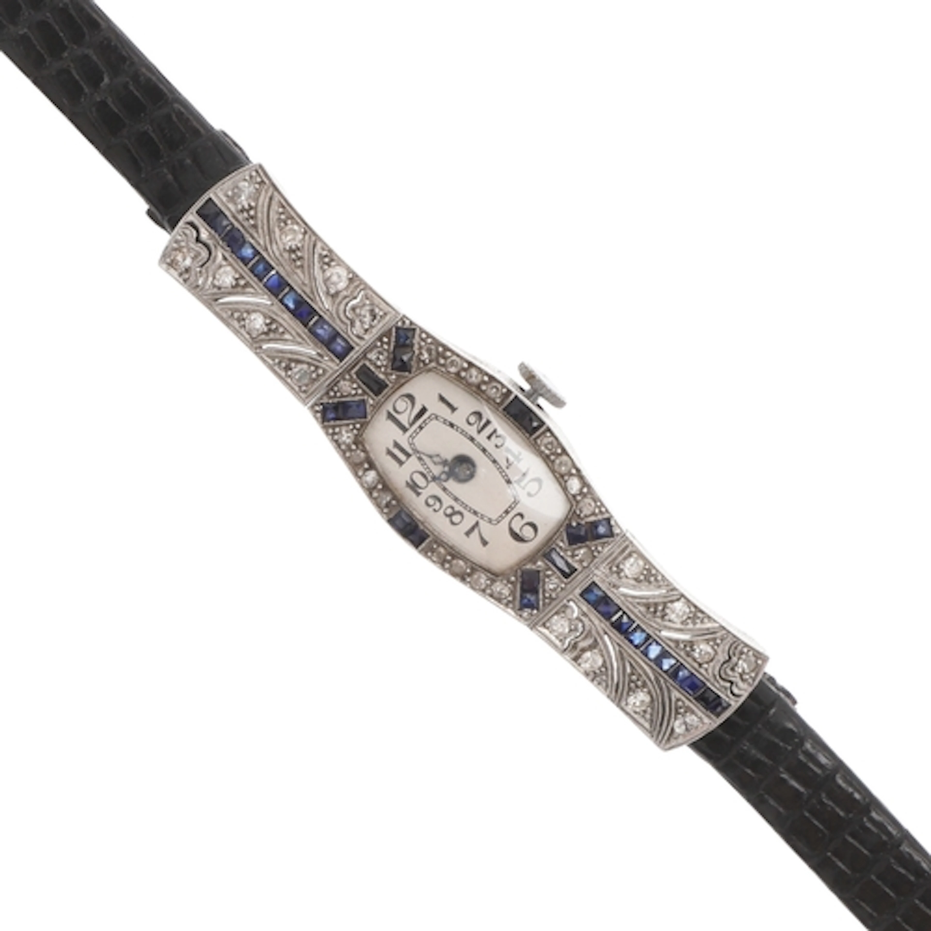 AN ART DECO LADY'S SAPPHIRE AND DIAMOND COCKTAIL WRISTWATCH....