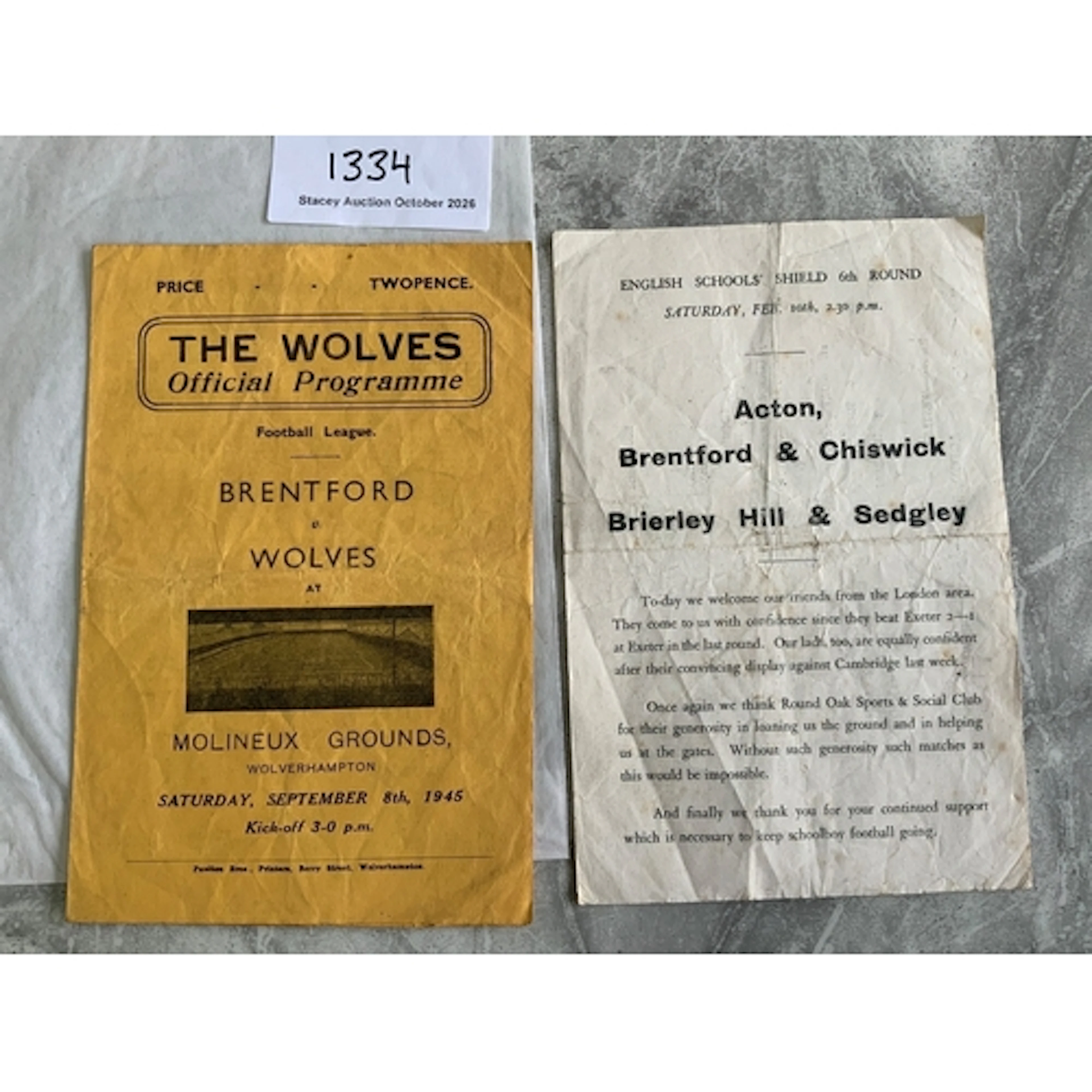 45/46 Wolves v Brentford Football Programme: League match in...